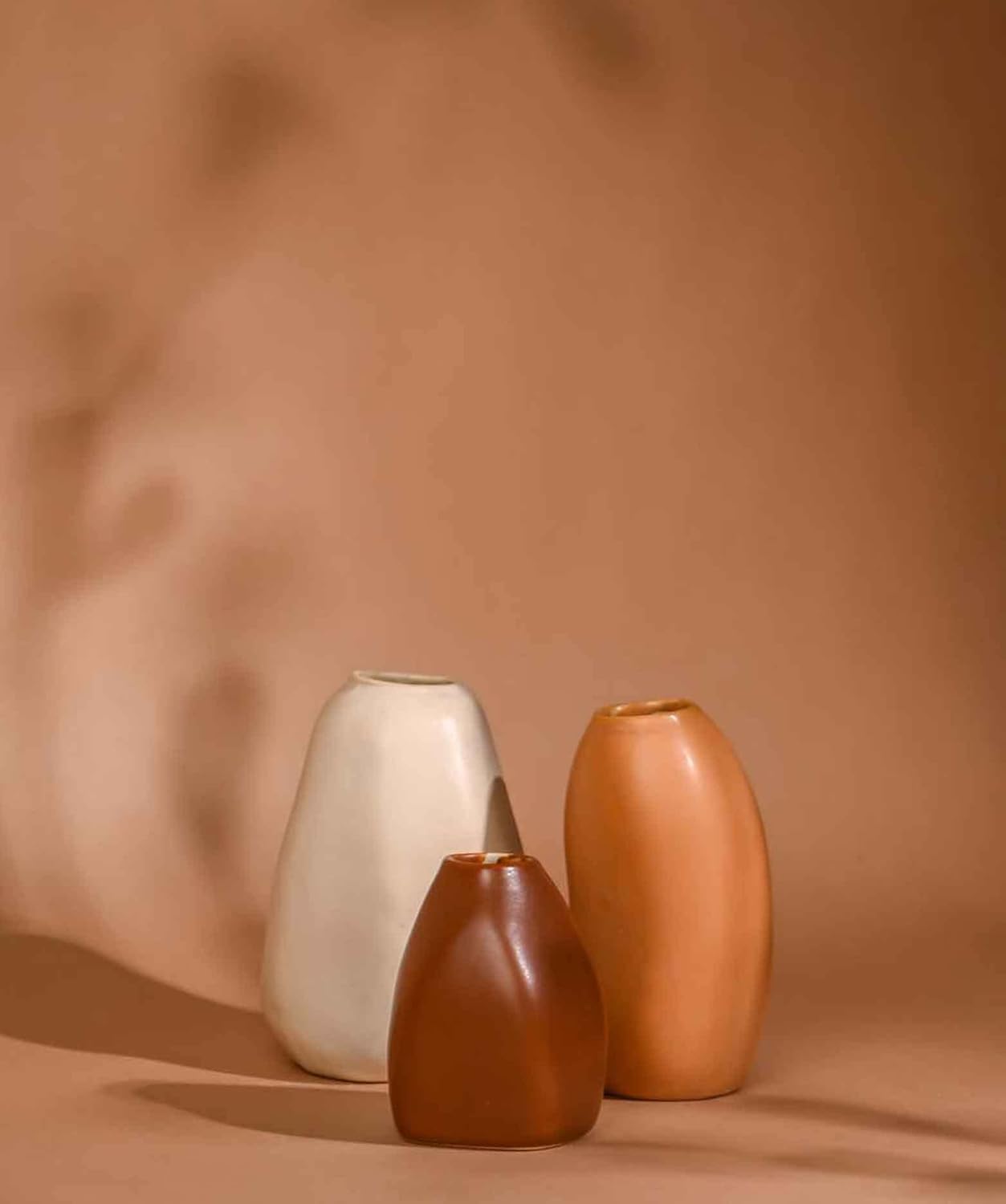 Rustic Ceramic Bud Vase - Set of 3 | Centerpiece & Showpiece for Home Decor, Living Room, Bookshelf & Tabletop Styling | Decorative Vase for Pampas Grass, Dried & Artificial Flowers