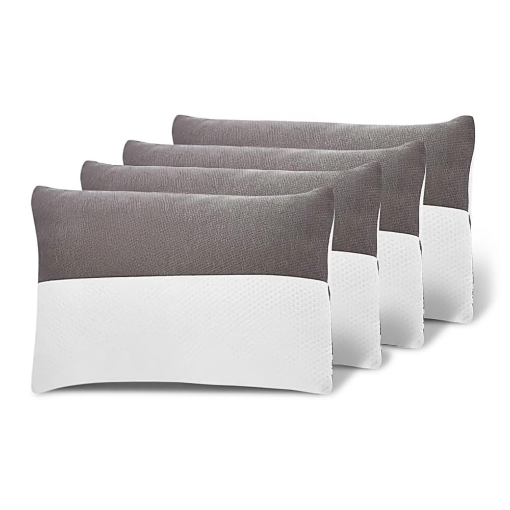 WOODWHITE Reversible Hypoallergenic Microfiber Pillows Set of 4 | Height Adjustable & Long Lasting | Big Size & Shape | Soft & Cozy for Pillow 18 x 28 Inch - Blue & Cream.