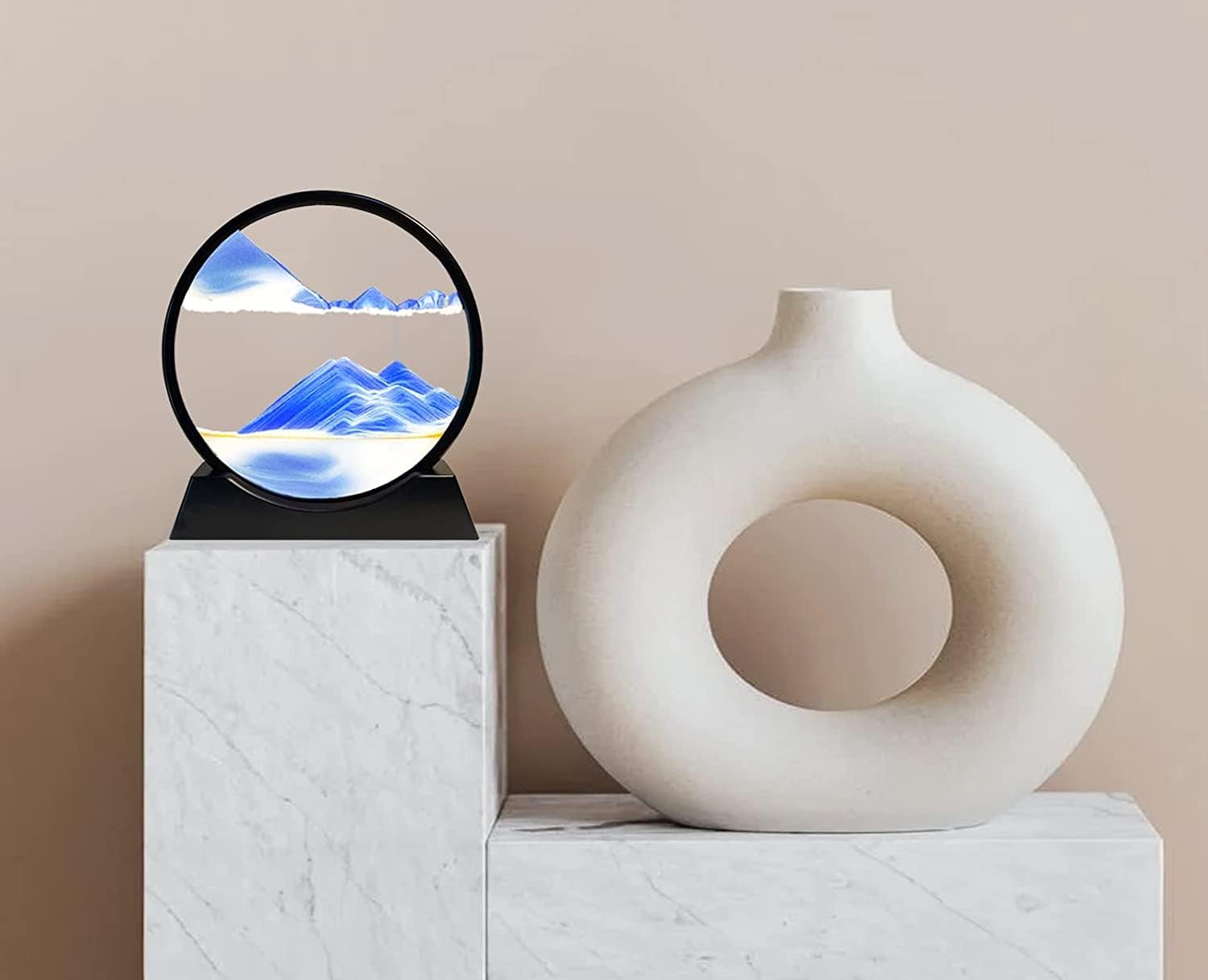 Click to see full view FEBLICH 3D Moving Sand Art Picture Glass Liquid Painting Natural Landscape Showpieces for Home Decor, Antique Gifts for Kids, Office Desktop Decoration, Desk Table Decorative Items (Blue)