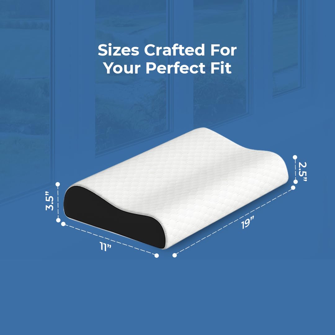 Memory Foam Cervical Neck Pillow | 2 Years Warranty | Pain Relief Sleep, Improves Posture Spinal Alignment, Neck Pain Relief | Queen 19 x 11 x 3.5 Inch | White Jacquard Cover | Pack of 1