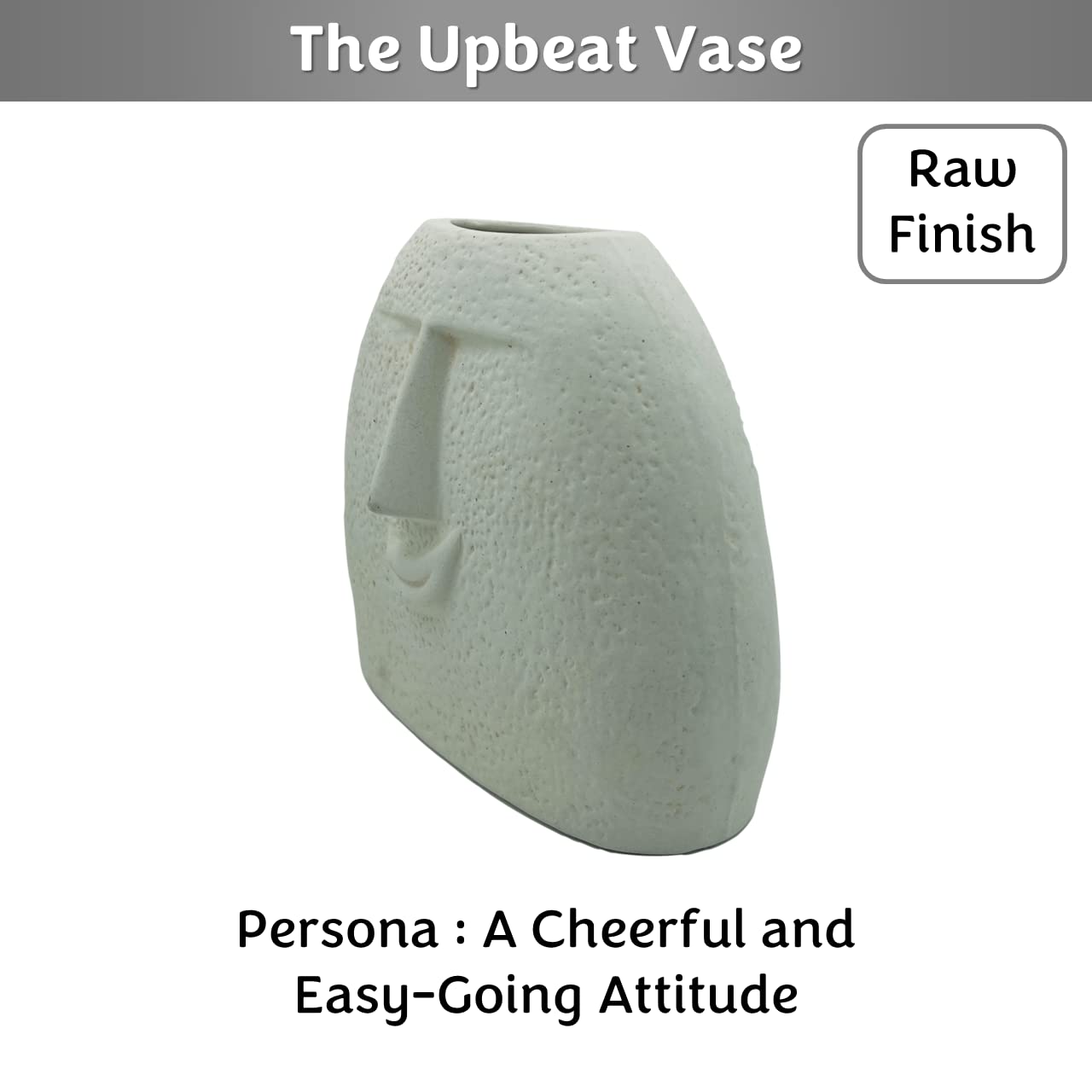 Nyasha Homes Ceramic Flower Vase | Set of 2 | Upbeat Face Vase 5.5 inches & Blowing Kiss Face Vase 6 inches (White, Raw Finish)