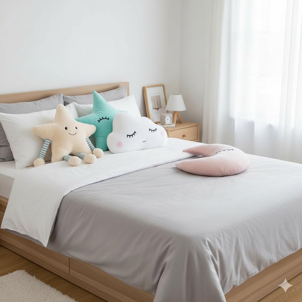 4 Pcs Star Moon Cloud Cushions | Cushion Combos for Home Decore | Kid Room Decore Cushions | Cute Shape Pillow Set | Fur and Velvet Stuff Pillow Set (Pack of 1)