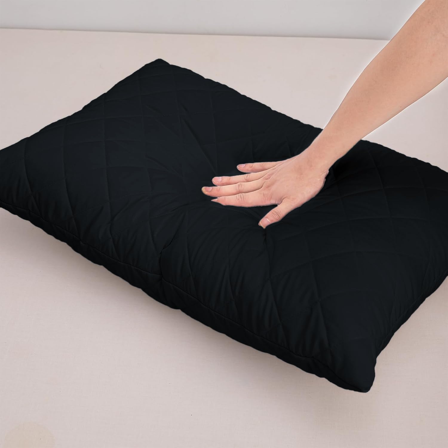 LINENWALAS 100% Bamboo Quilted Geometric Pillow Cover - Set of 2|Ultra-Soft,Cooling&Breathable|Skin&Hair Friendly|Hidden Zipper Closure|Sweat-Absorbent&Hypoallergenic (18x28 Inches,Black)