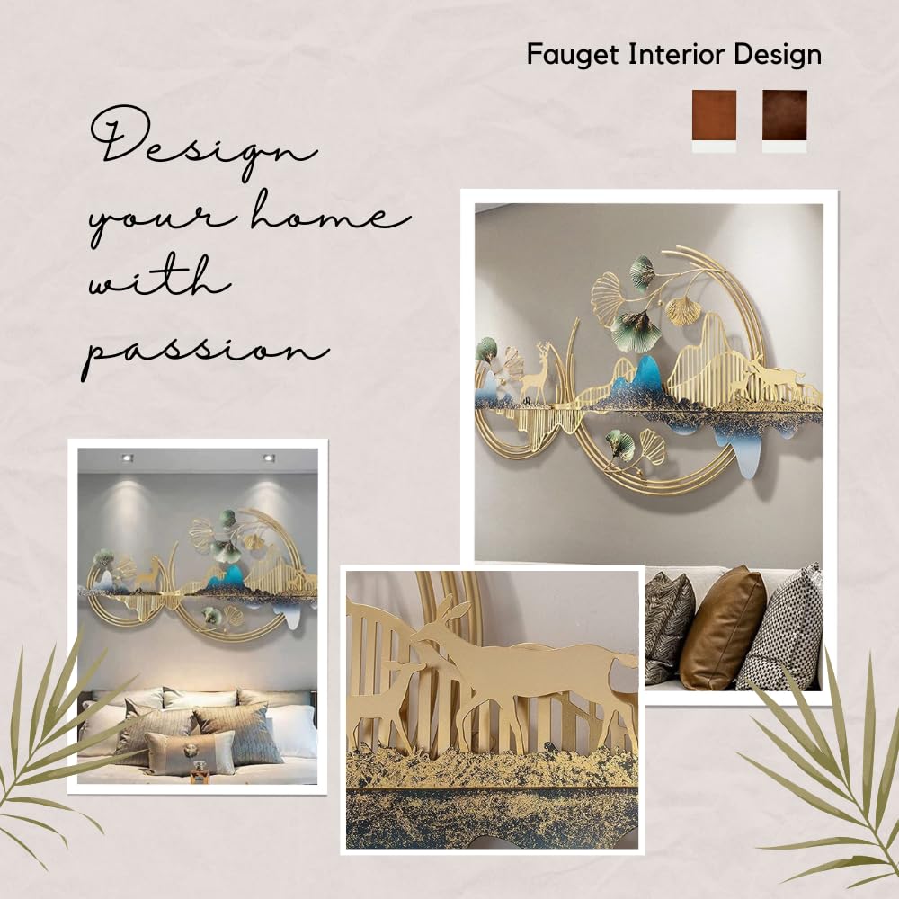 Metal Wall Art Mountain with Deer for Living Room (52 * 24 Inches) Wall Decoration | Modern Wall Hanging for Bedroom & Home & etc