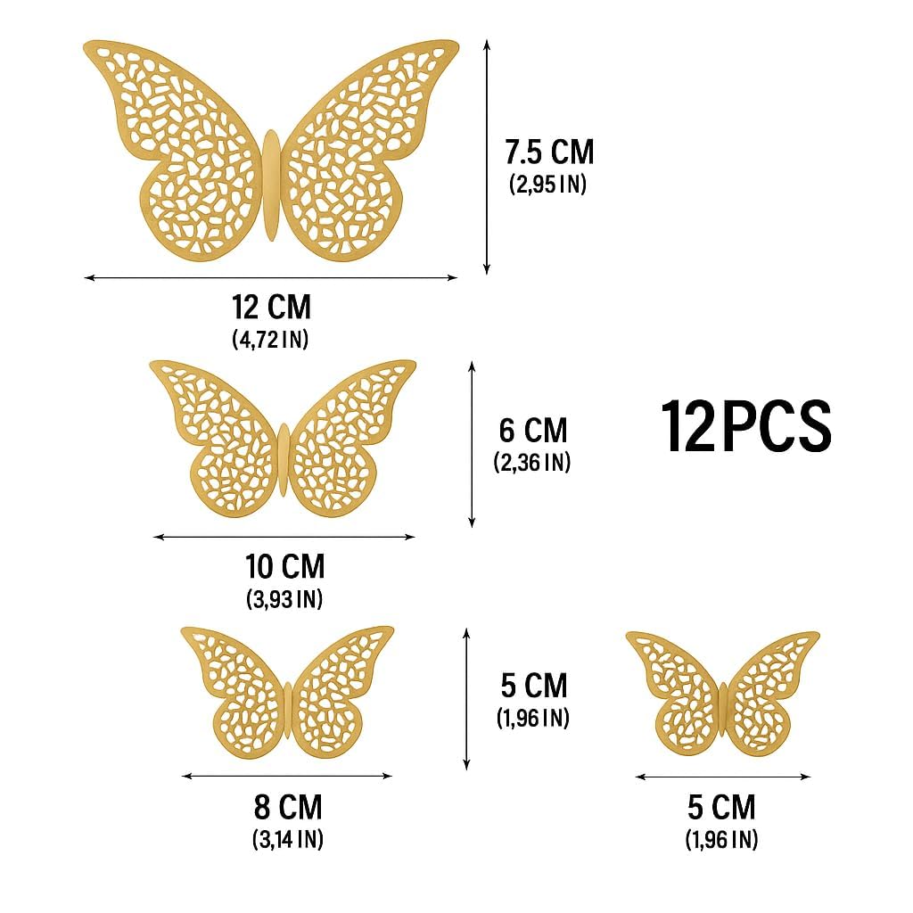 Home Decor Butterfly with Sticking Pad (Shimmer Golden, Set of 12) Visit the Xtore Store