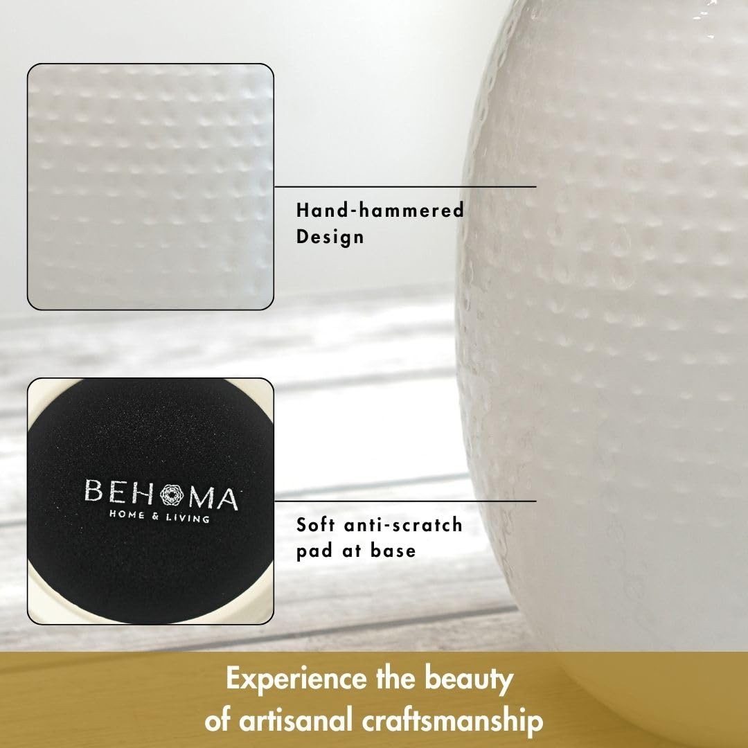 White Metal Hammered Oval Shape Vase for Home Decor Decoratives for Indoor Outdoor Living Room Balcony | Best Gift for Birthday Anniversary Festival | 1 Large Pcs (Flower not Included)