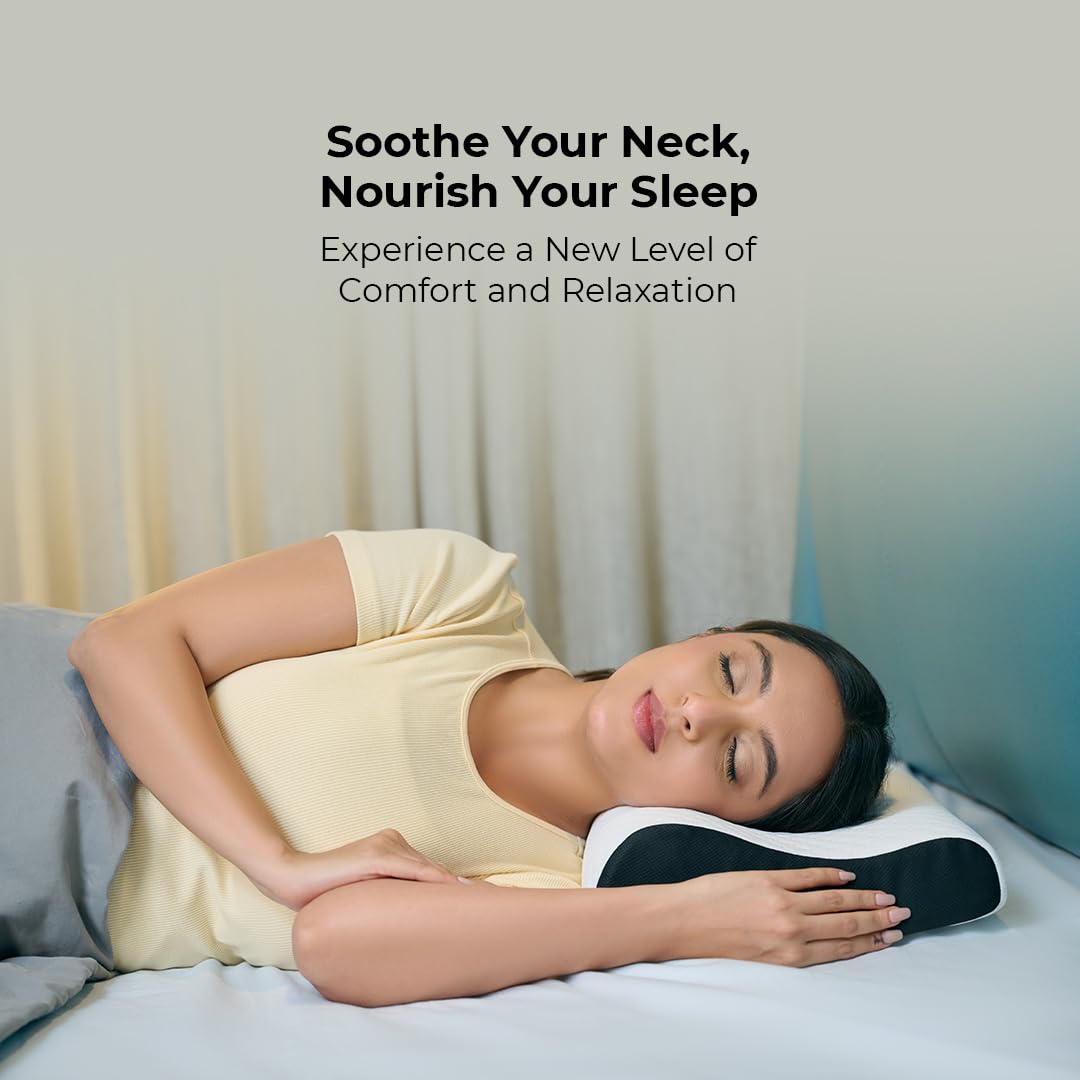 Memory Foam Cervical Neck Pillow | 2 Years Warranty | Pain Relief Sleep, Improves Posture Spinal Alignment, Neck Pain Relief | Queen 19 x 11 x 3.5 Inch | White Jacquard Cover | Pack of 1