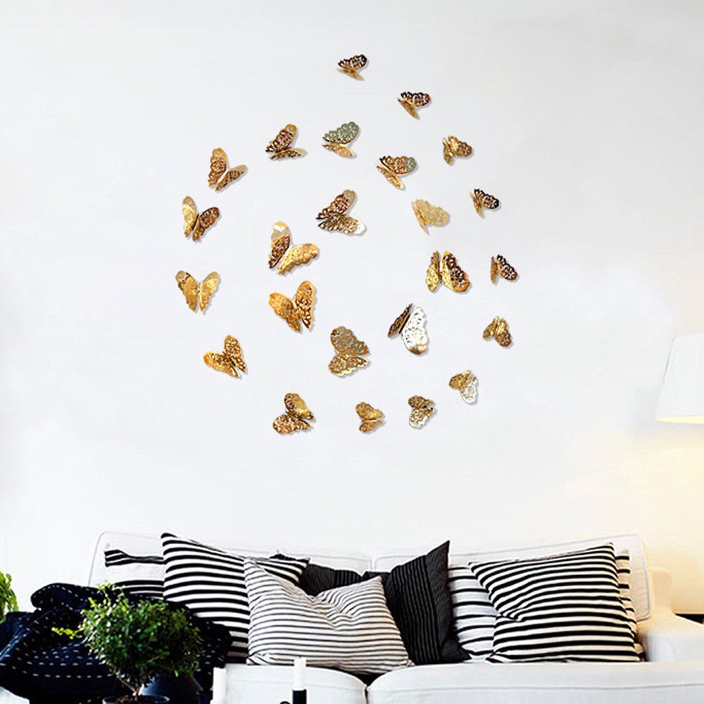 Home Decor Butterfly with Sticking Pad (Shimmer Golden, Set of 12) Visit the Xtore Store