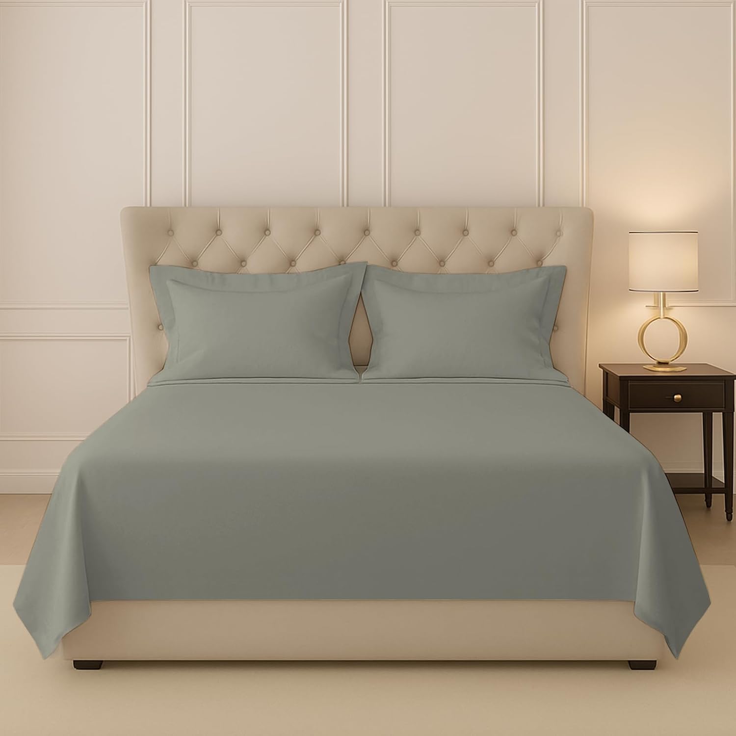 Pizuna 100% Cotton King Size Bedsheet 6 Feet, 400 Thread Count Long Staple Cotton Bedsheets for King Size Bed 100x108 Inch with 2 Pillow Covers, Dusty Blue Bedsheet for King Size Bed (Cotton Bedsheet)