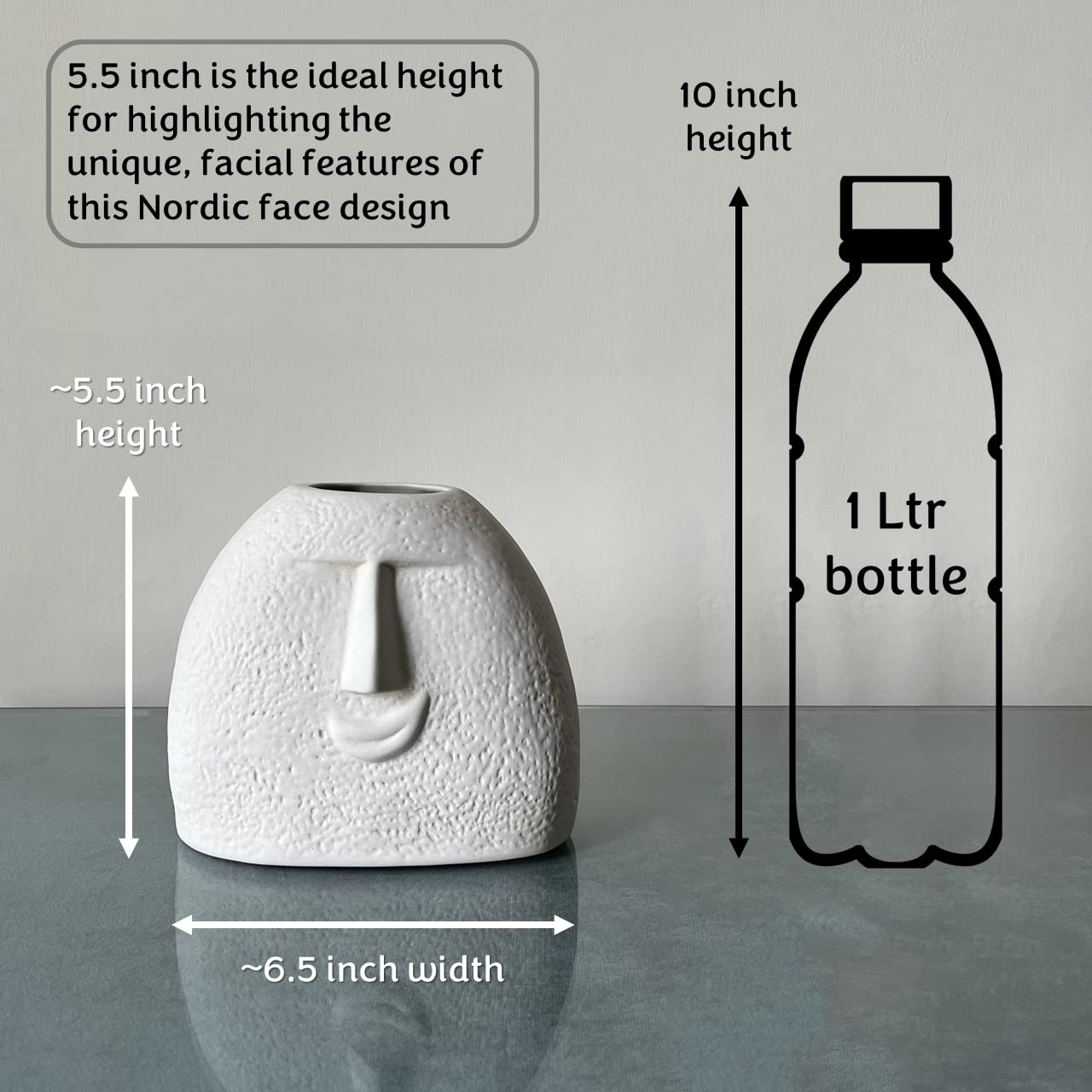 Nyasha Homes Ceramic Flower Vase | Set of 2 | Upbeat Face Vase 5.5 inches & Blowing Kiss Face Vase 6 inches (White, Raw Finish)