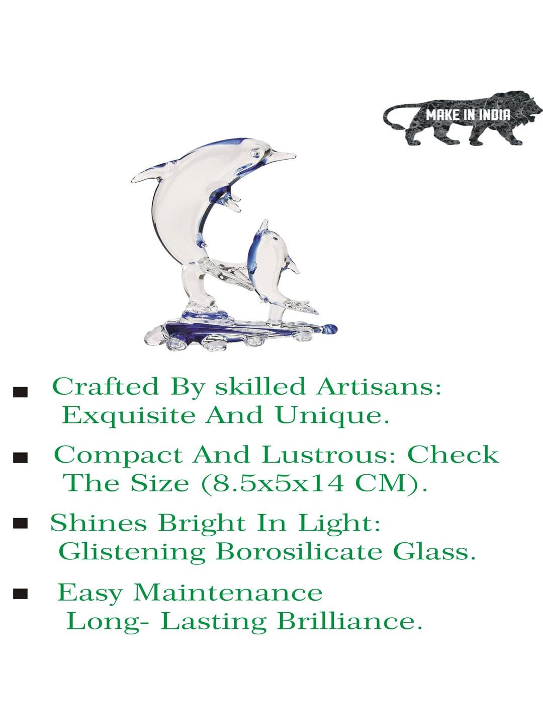 Somil Handcrafted Crystal Glass Dolphin Showpiece – Mother & Baby Dolphin Figurine, Blue & Clear,Decorative Gifting for Home, Office, Table, Ideal Gift Pack of 1