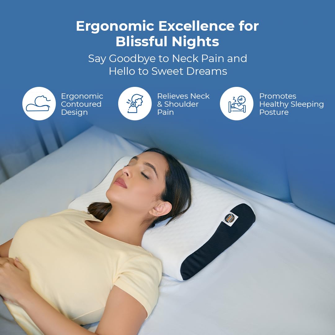 Memory Foam Cervical Neck Pillow | 2 Years Warranty | Pain Relief Sleep, Improves Posture Spinal Alignment, Neck Pain Relief | Queen 19 x 11 x 3.5 Inch | White Jacquard Cover | Pack of 1