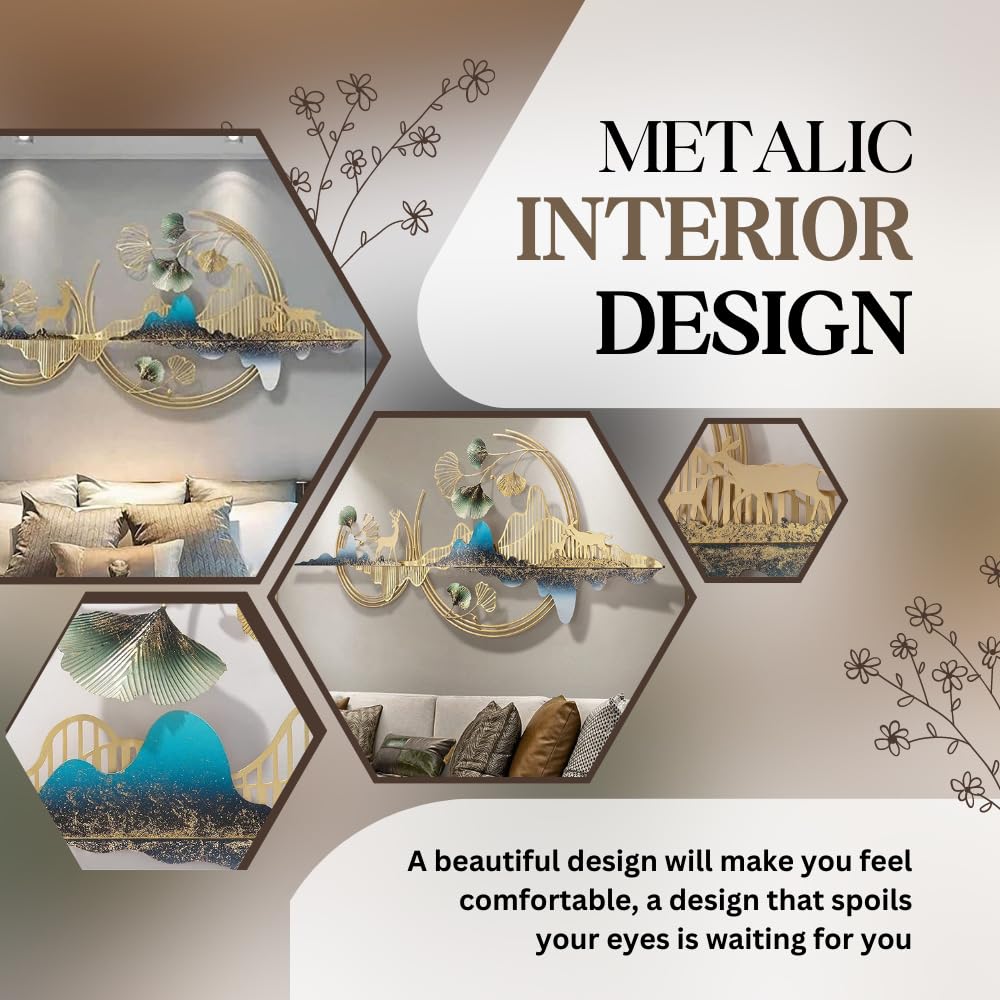 Metal Wall Art Mountain with Deer for Living Room (52 * 24 Inches) Wall Decoration | Modern Wall Hanging for Bedroom & Home & etc