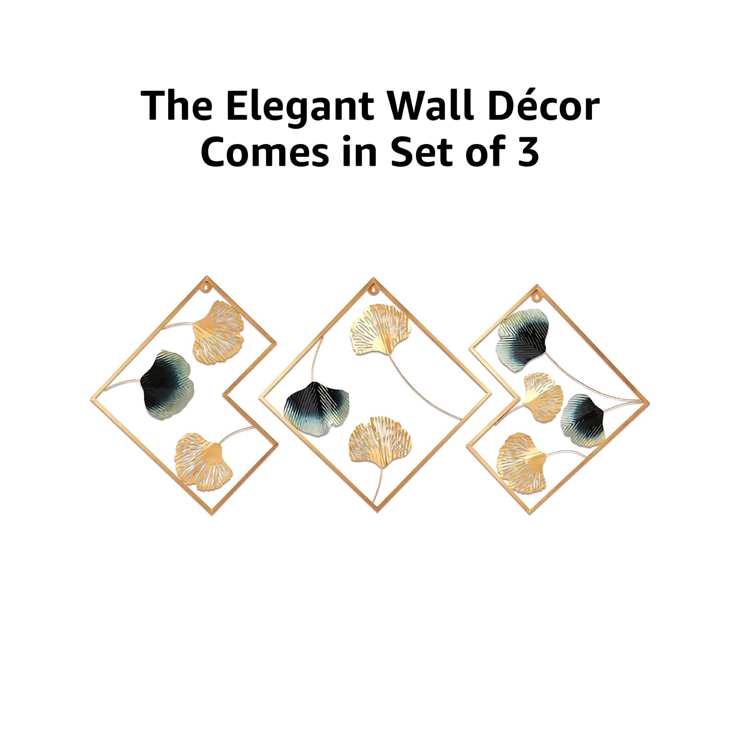 Solimo Metal Leaf Wall Sculpture/Hanging for Living Room | Elegant Iron Wall Art | Sturdy Iron | Wall Hanging | Wall Décor | Easy Installation | 78 x 42 cm | Set of 3