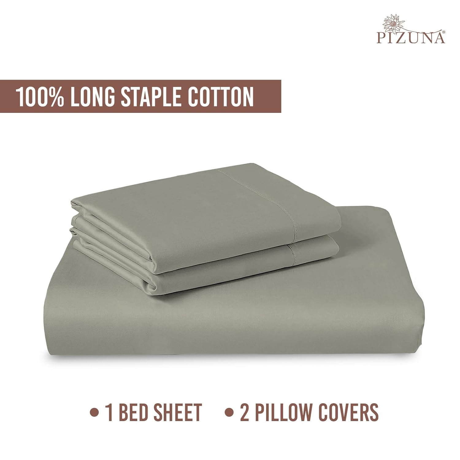 Pizuna 100% Cotton King Size Bedsheet 6 Feet, 400 Thread Count Long Staple Cotton Bedsheets for King Size Bed 100x108 Inch with 2 Pillow Covers, Dusty Blue Bedsheet for King Size Bed (Cotton Bedsheet)