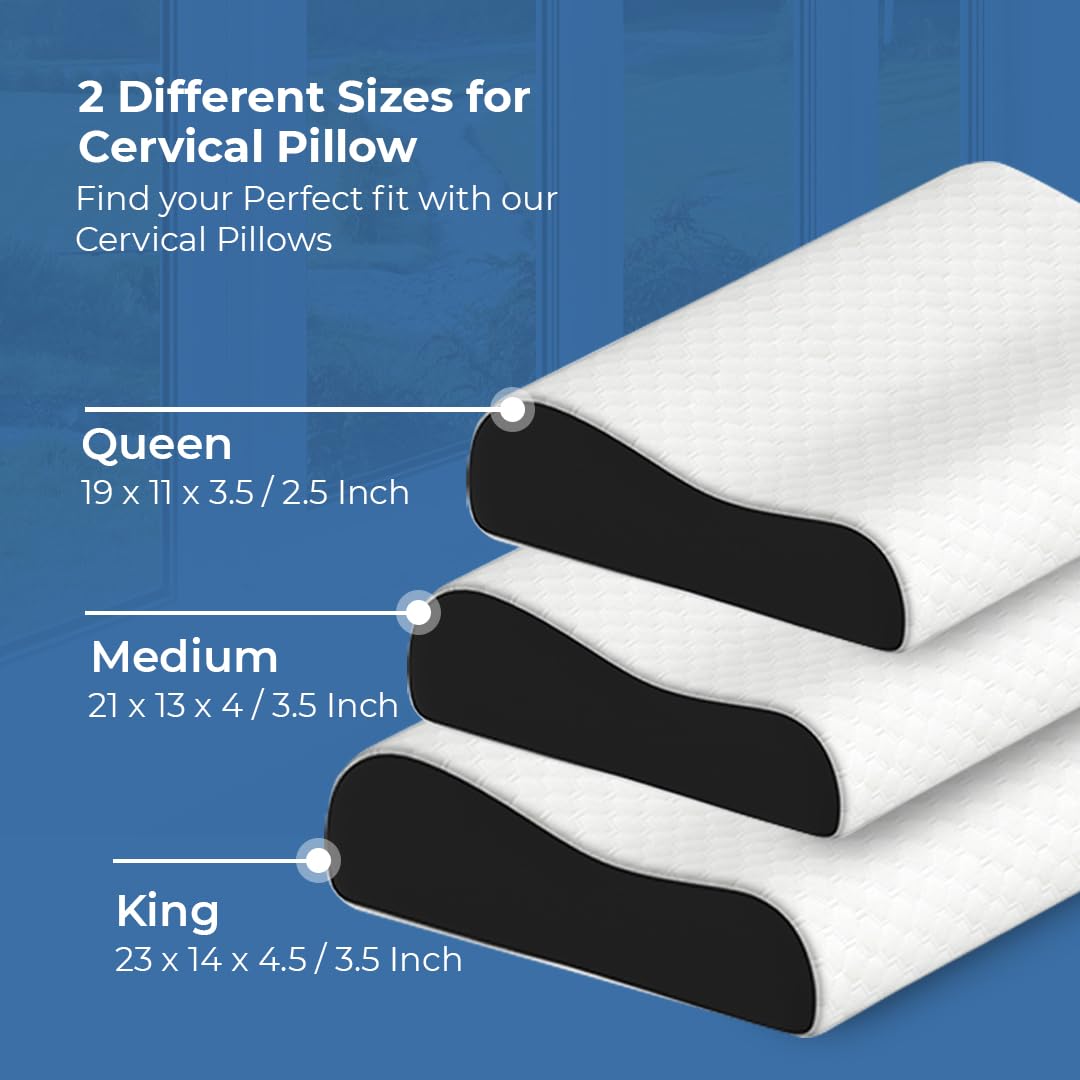 Memory Foam Cervical Neck Pillow | 2 Years Warranty | Pain Relief Sleep, Improves Posture Spinal Alignment, Neck Pain Relief | Queen 19 x 11 x 3.5 Inch | White Jacquard Cover | Pack of 1