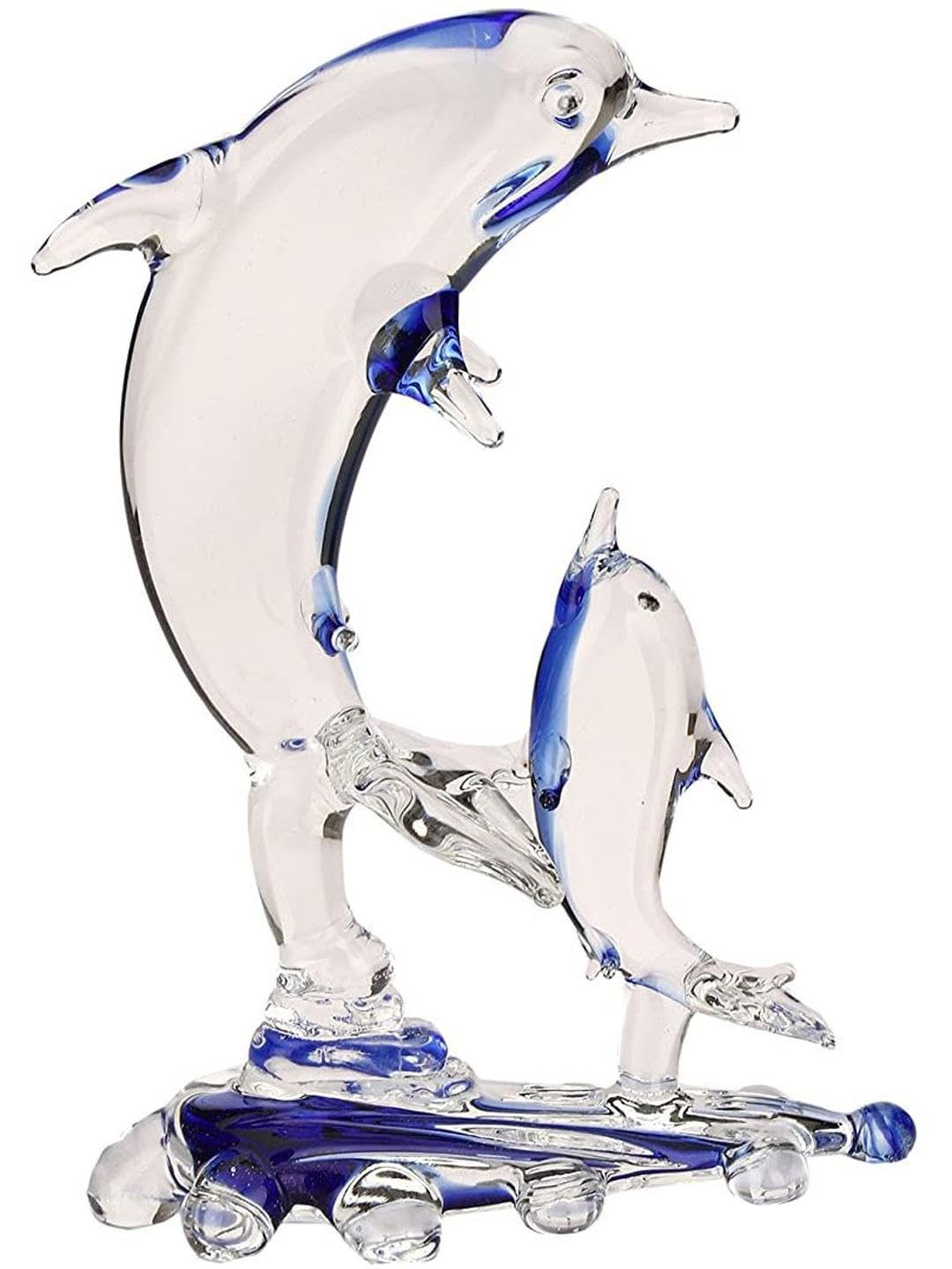 Somil Handcrafted Crystal Glass Dolphin Showpiece – Mother & Baby Dolphin Figurine, Blue & Clear,Decorative Gifting for Home, Office, Table, Ideal Gift Pack of 1