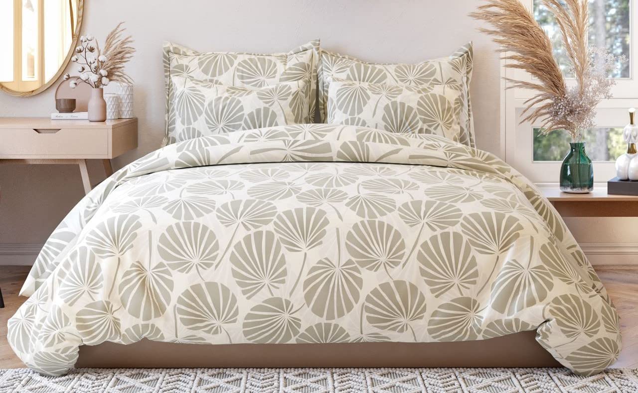 THE HOME STYLE 400 TC Cotton Elastic Fitted All Around Printed Queen Size Double Bed Bedsheet wih 2 Pillow Cover (60"x78", Adam Cream)