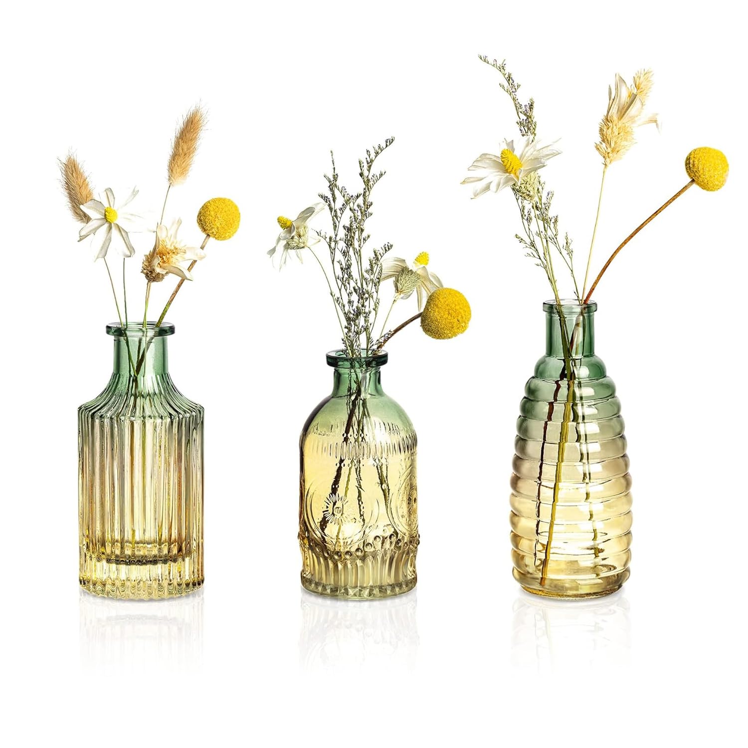 Crystal Clear Glass Bud Vases Flower Pots for Home Decor (Set of 3) | Center Table Mini Decorative Items | Transparent Glass Vase for Plants | Planters for Indoor Plants