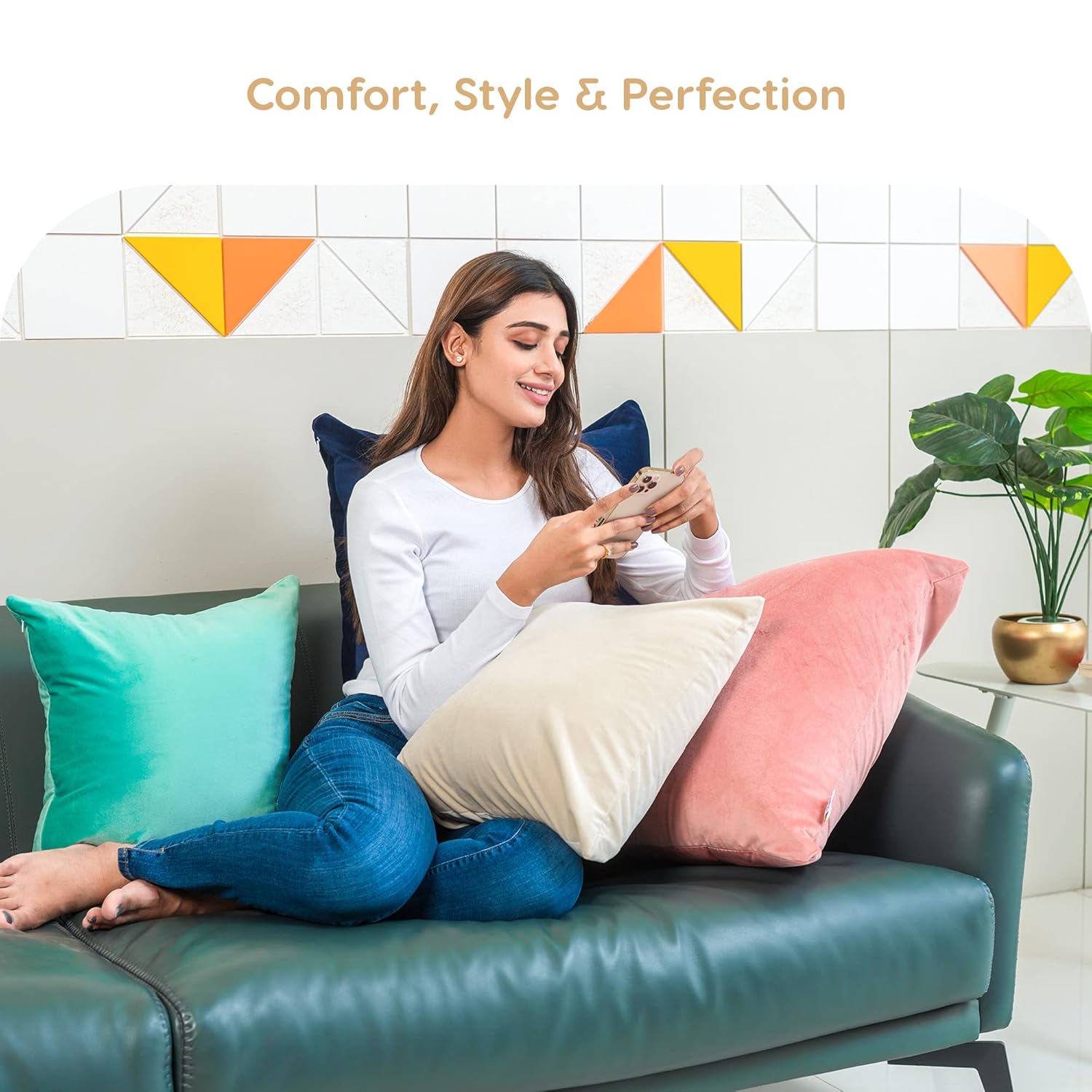 MY ARMOR Microfibre Cushion for Sofa | Set of 5 Soft & Fluffy Square Sofa Cushions | Decorative Sofa Pillows for Bed, Chair, Car & Living Room | Velvet Cover | Brown | 18 x 18 Inch