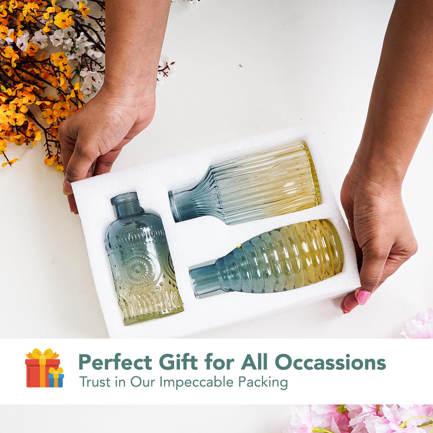 Crystal Clear Glass Bud Vases Flower Pots for Home Decor (Set of 3) | Center Table Mini Decorative Items | Transparent Glass Vase for Plants | Planters for Indoor Plants