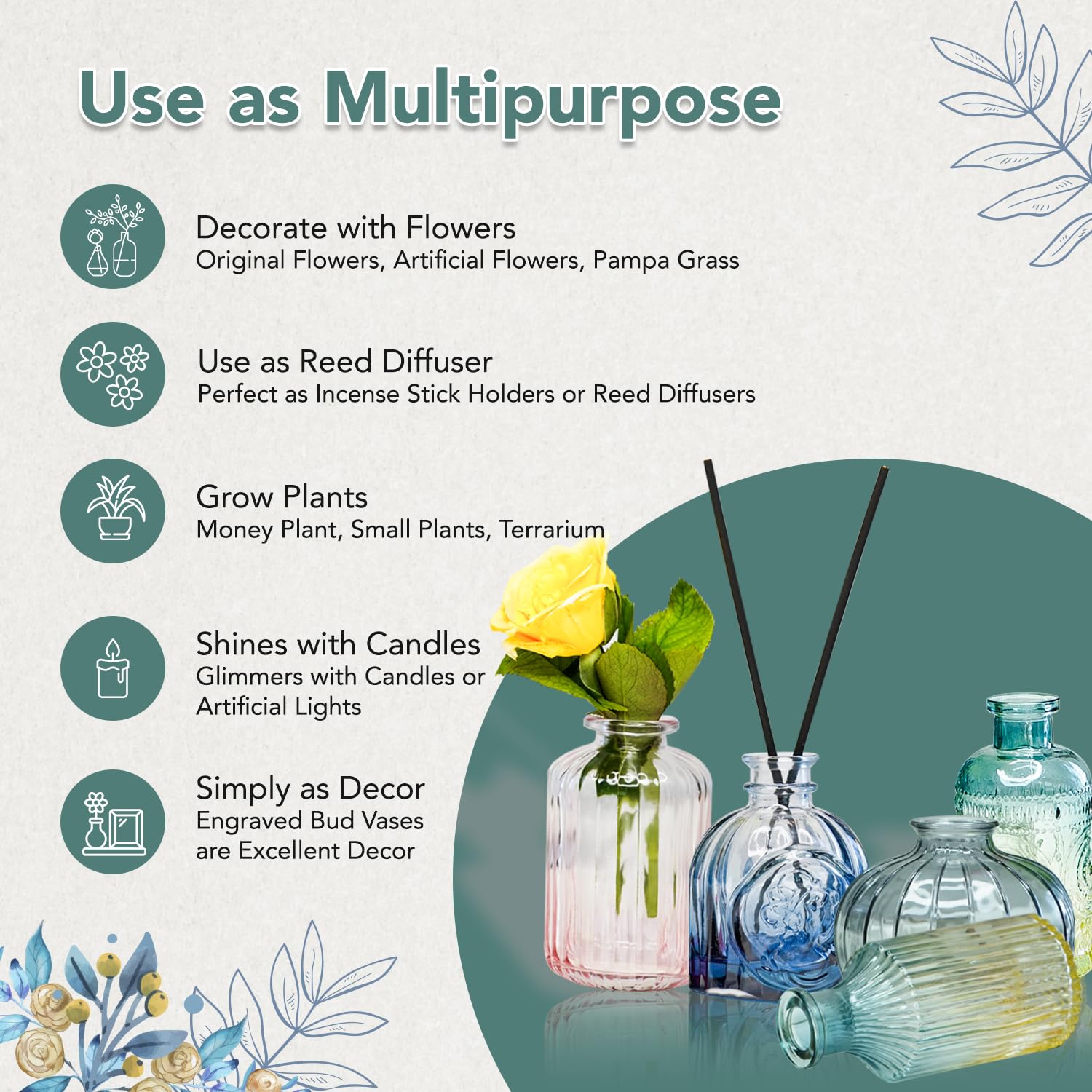 Crystal Clear Glass Bud Vases Flower Pots for Home Decor (Set of 3) | Center Table Mini Decorative Items | Transparent Glass Vase for Plants | Planters for Indoor Plants