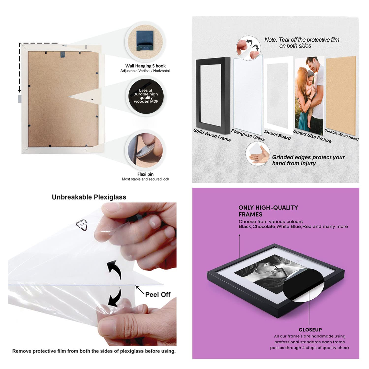 Wall Photo Frame collage for Home Decoration (White, Green, Pink - Set of 15)