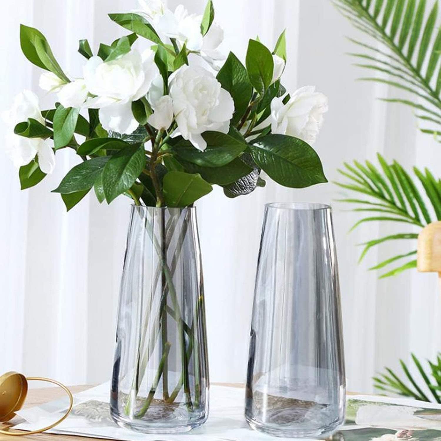 TIED RIBBONS Set of 2 Glass Flower Vase Pot Decorative Home Décor Living Room Water Plants Dining Table Decoration Bedroom Hall House Warming Gift