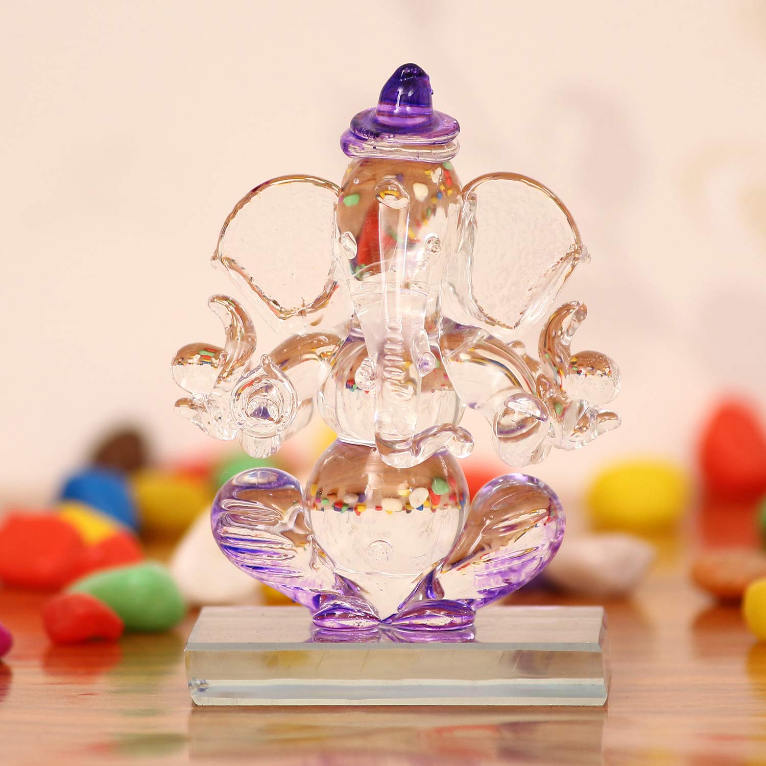 Purple and Transparent Double Sided Crystal Car Ganesha Showpiece