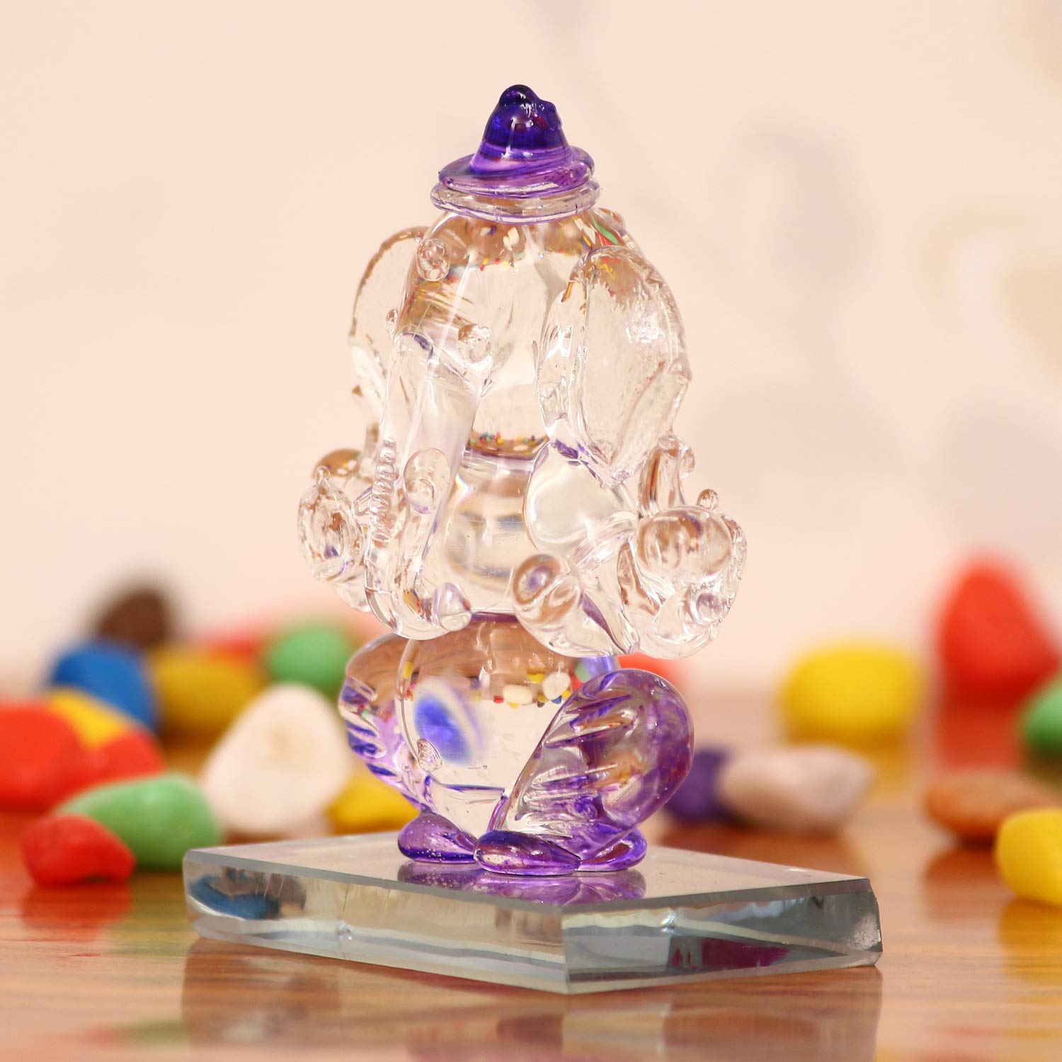 Purple and Transparent Double Sided Crystal Car Ganesha Showpiece