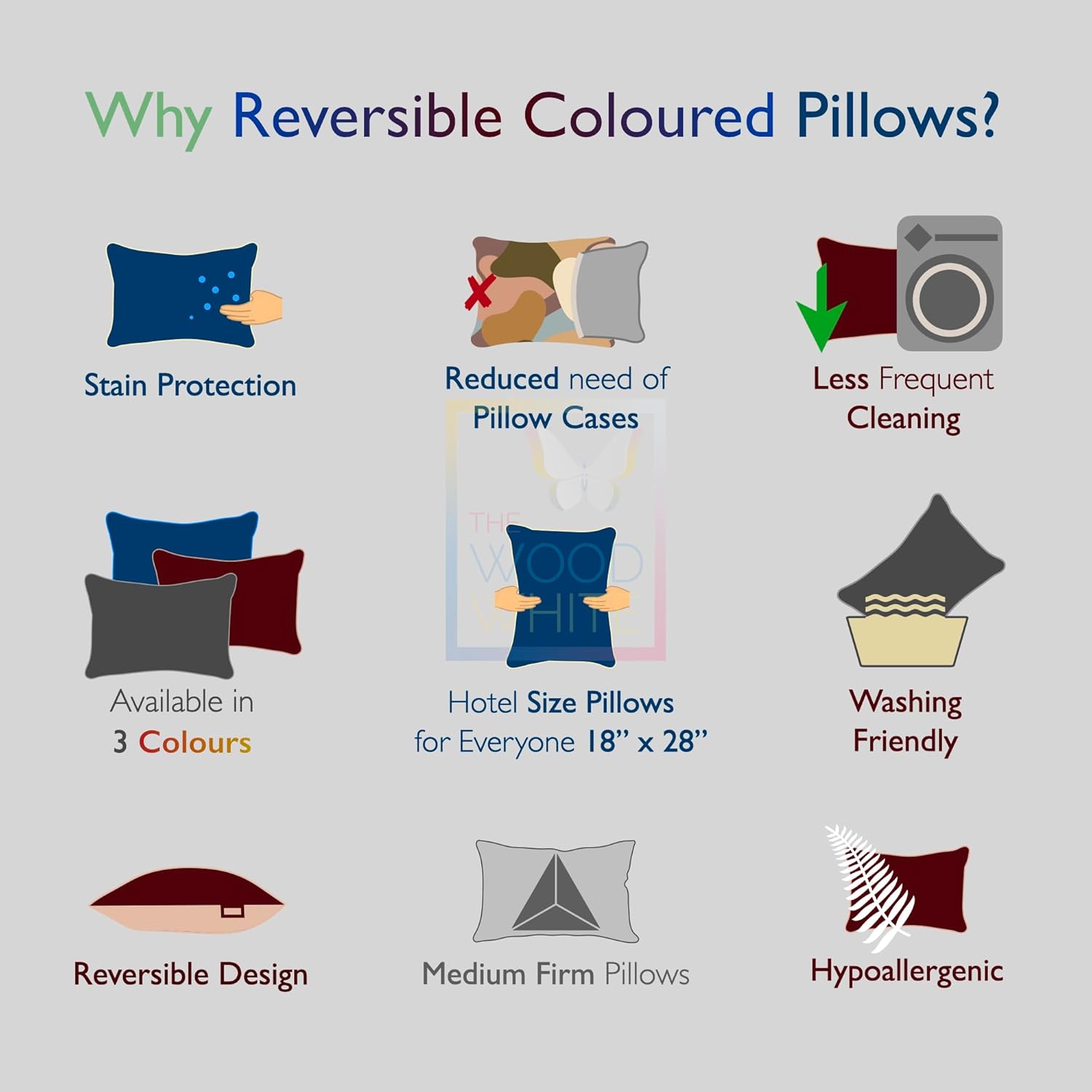 WOODWHITE Reversible Hypoallergenic Microfiber Pillows Set of 4 | Height Adjustable & Long Lasting | Big Size & Shape | Soft & Cozy for Pillow 18 x 28 Inch - Blue & Cream.