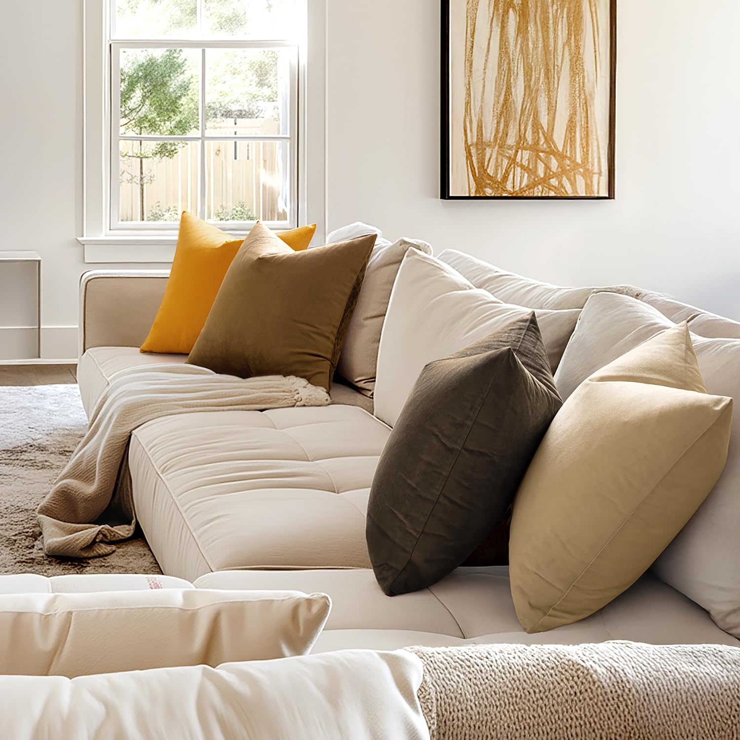 MIULEE Pack of 2 Velvet Soft Solid Decorative Square Throw Pillow Covers Set Cushion Case for Spring Sofa Bedroom Couch18x18 Inch Beige