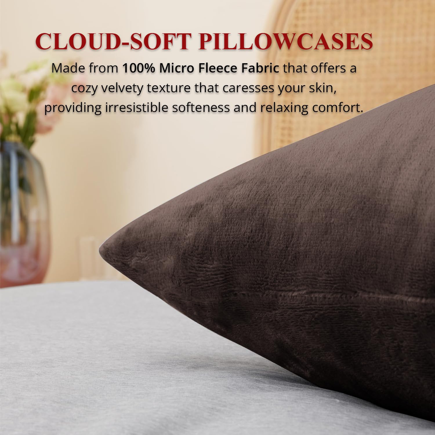 Cloth Fusion Flannel Warm Woolen Pillow Cover Set of 2 for Winter with Zipper Closure, Cozy Pillow Case Perfect for Warmth (18"X27" Inches, Brown)