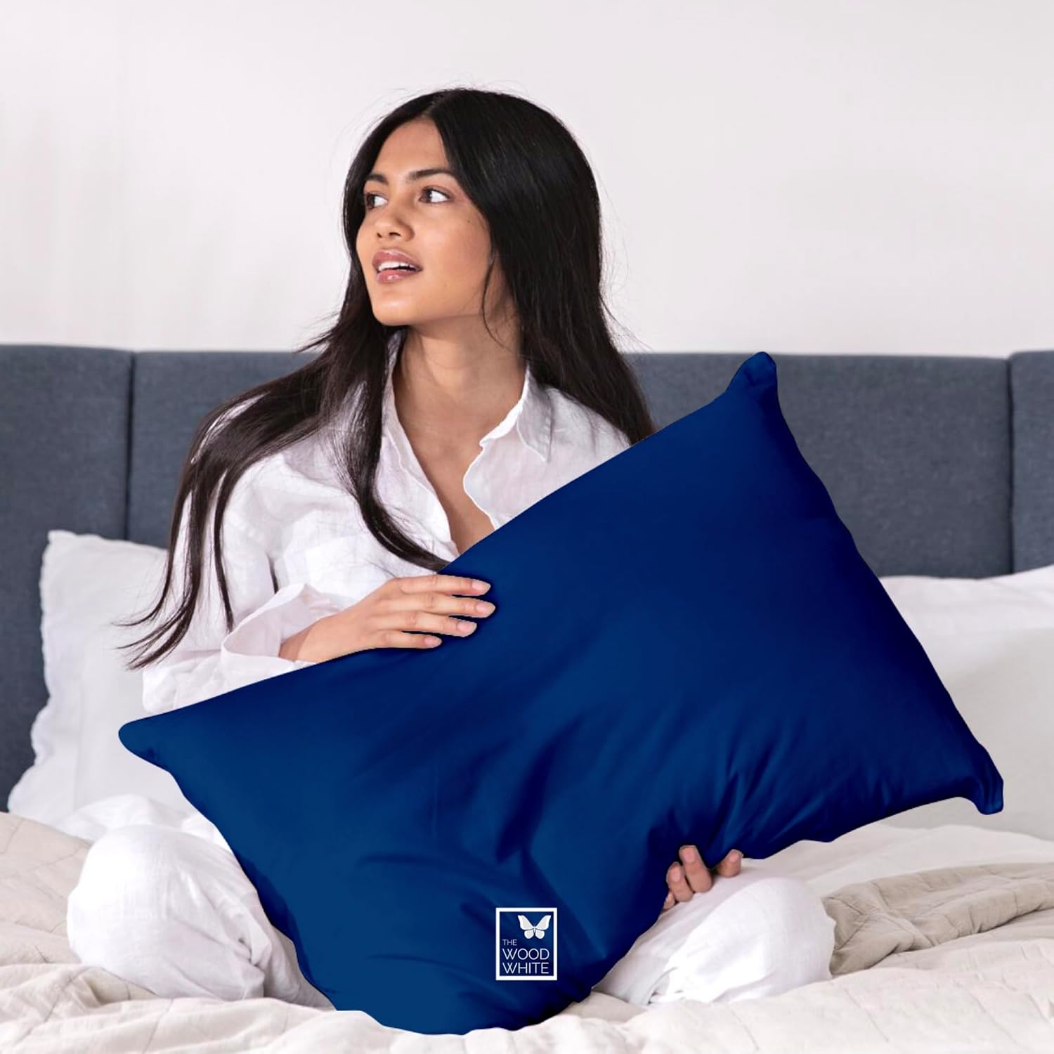 WOODWHITE Reversible Hypoallergenic Microfiber Pillows Set of 4 | Height Adjustable & Long Lasting | Big Size & Shape | Soft & Cozy for Pillow 18 x 28 Inch - Blue & Cream.