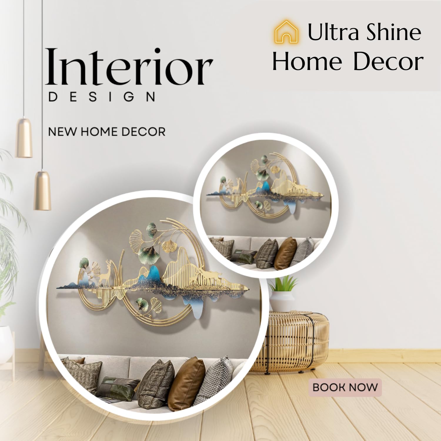 Metal Wall Art Mountain with Deer for Living Room (52 * 24 Inches) Wall Decoration | Modern Wall Hanging for Bedroom & Home & etc