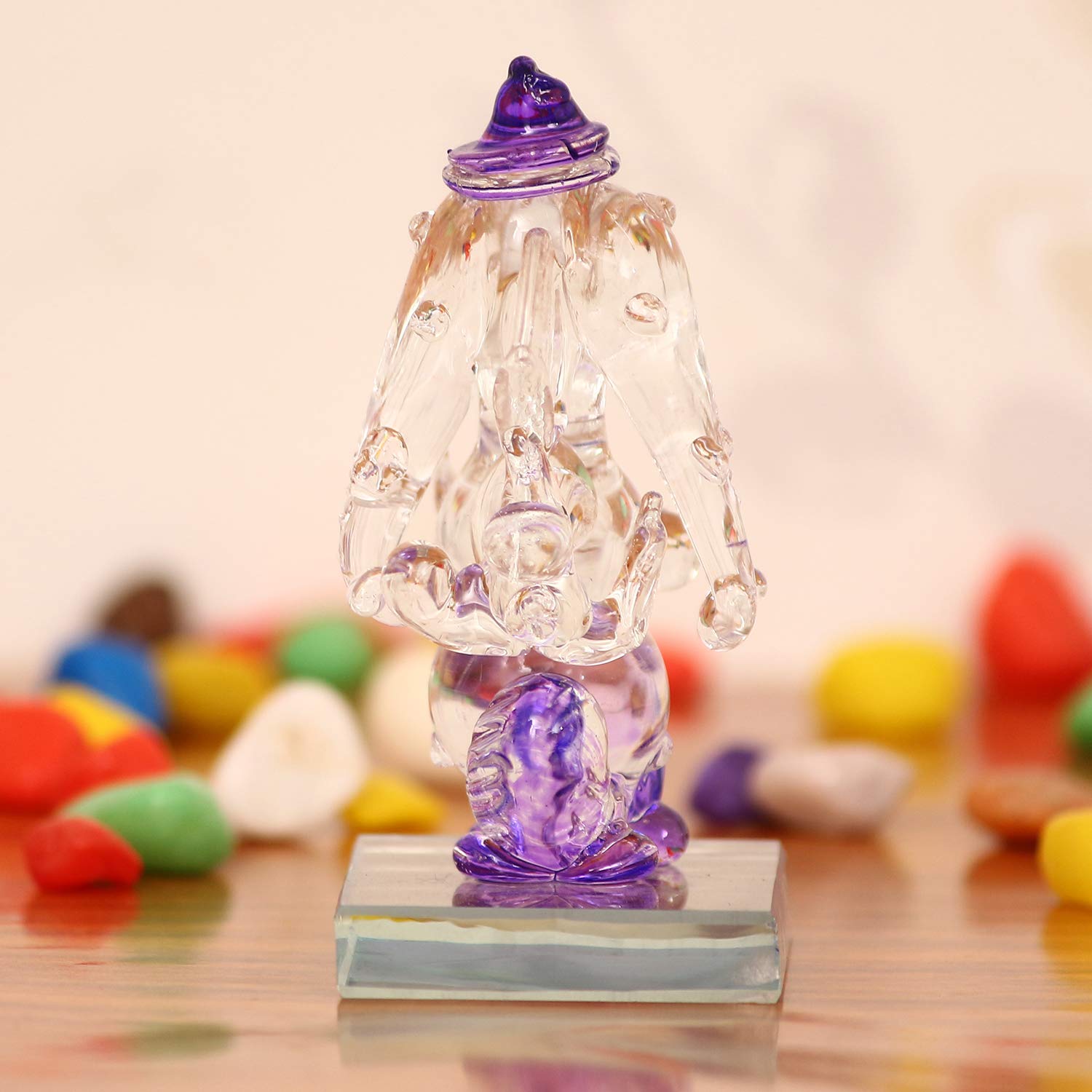 Purple and Transparent Double Sided Crystal Car Ganesha Showpiece