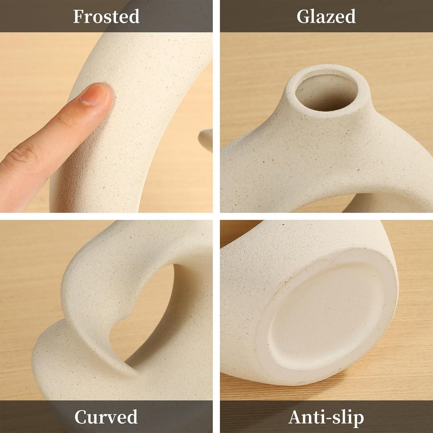 Unique White Ceramic Donut Vase 8.5 & 5.7 Inch - Set of 2 | Decorative Donut Vase for Dried Flowers & Pampas Grass | Vases for Modern Home Decor, Living Room, Office Decor Ideas