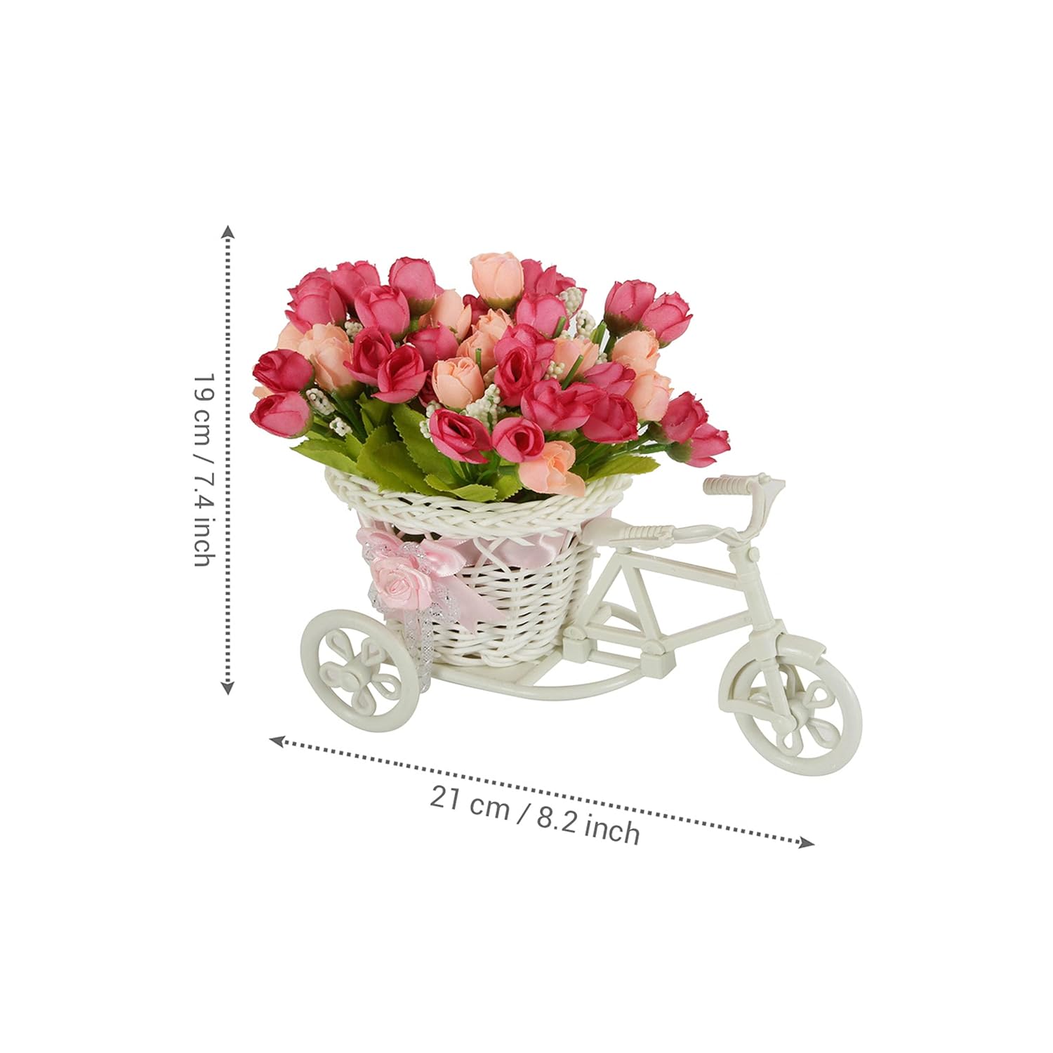 Cycle Shape Flower Vase with Peonies Bunches for Home Decor Center Table Bedroom Living Room Office Bathroom Decorative Gift Items (19 cm x 21 cm)