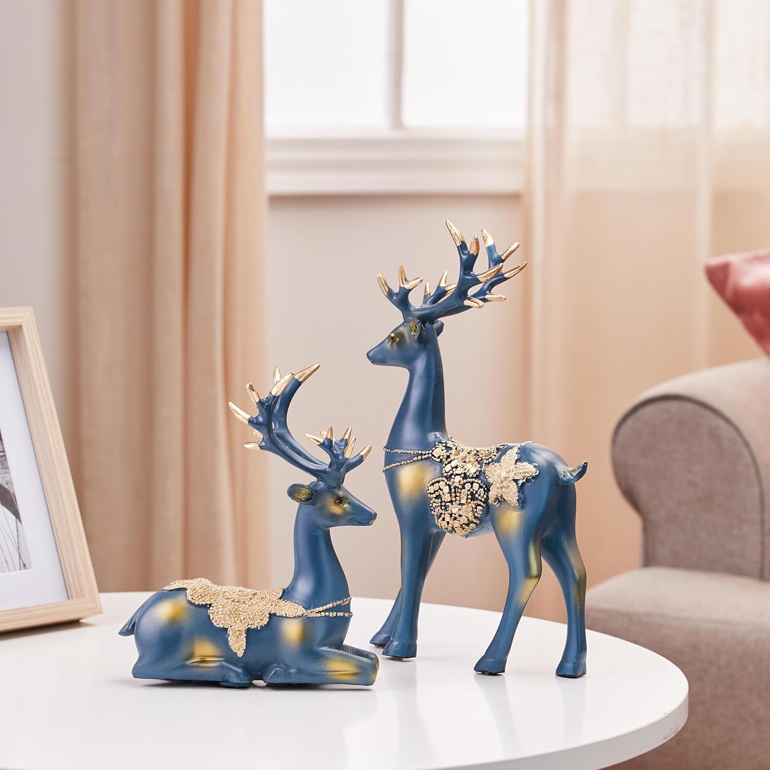 Creative Resin Golden Reindeer Sculptures | Beautiful Home Decor Handicraft Resin | Elevates Energy of Your Room (Pack of 2, Blue)