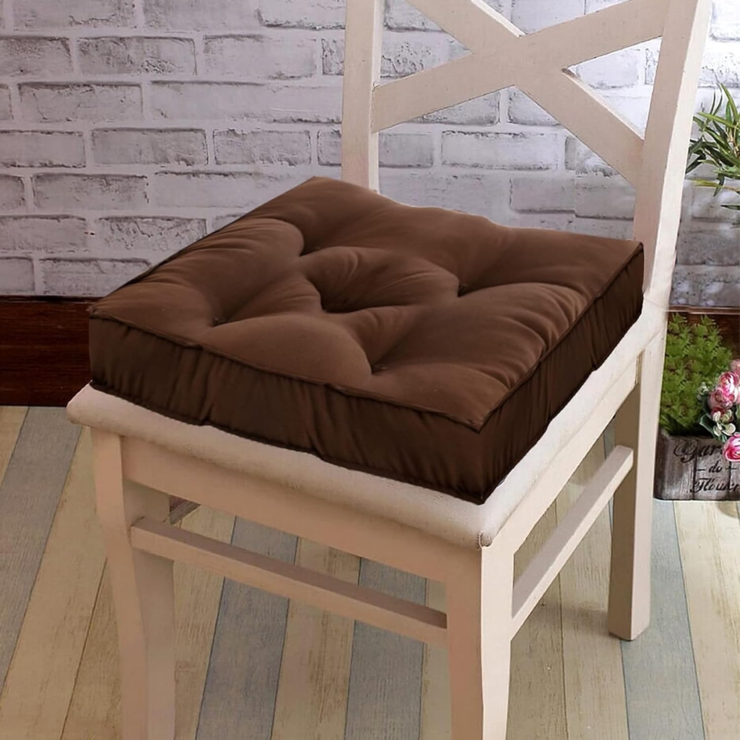 Kuber Industries Pack of 2 Square Chair Pad/Cushion|Quilted Microfiber Fabric & Solid Color|Soft & Comfortable Sitting|Size 45 x 45 x 7 CM (Brown)