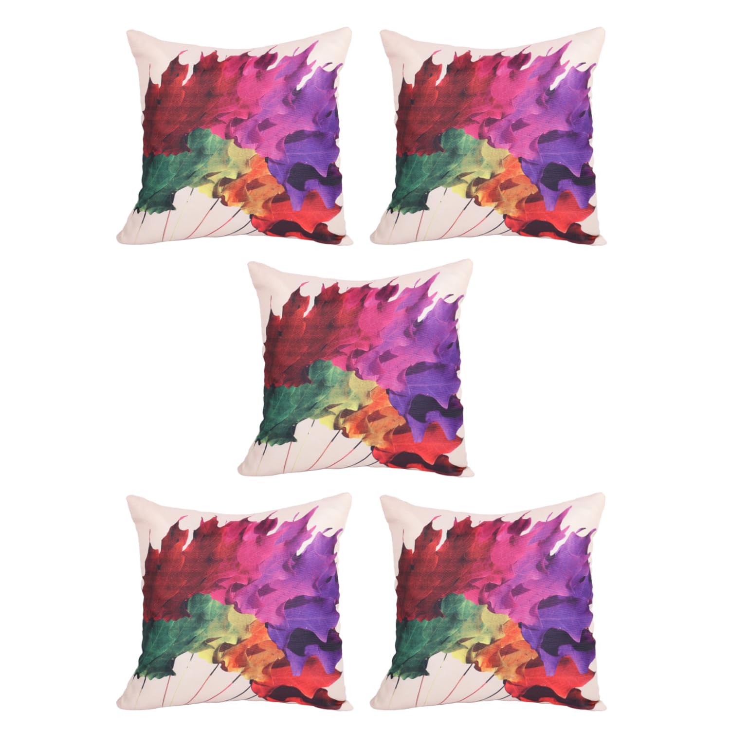 ROMEE Designer Floral Printed Cushion Covers 16 inch x 16 inch Set of 5 | Decorative Square Jute Throw Pillow/Cushion Cover for Living Room, Sofa, Couch, Bedroom (Multicolor)