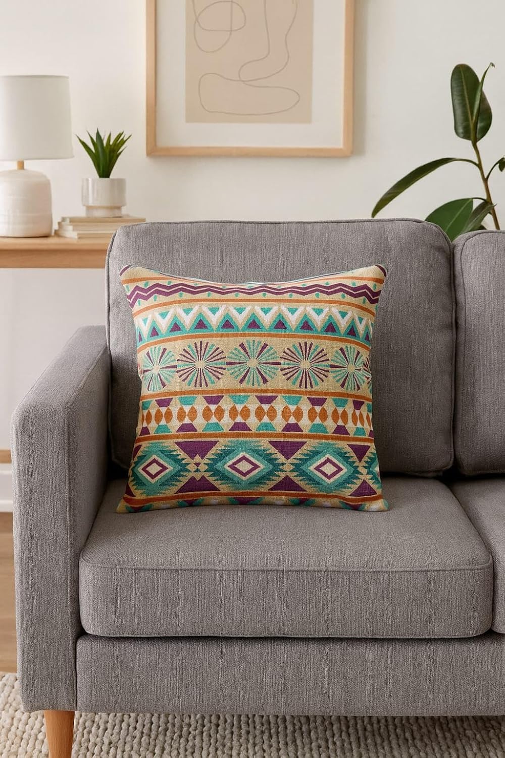 Amaze ATTIRESJute Cushion Cover 18x18 Inch – Set of 6 Decorative Throw Pillow Covers for Sofa, Couch or Bed – Designer Printed Square Cushion Covers – Home Decor (Multi)