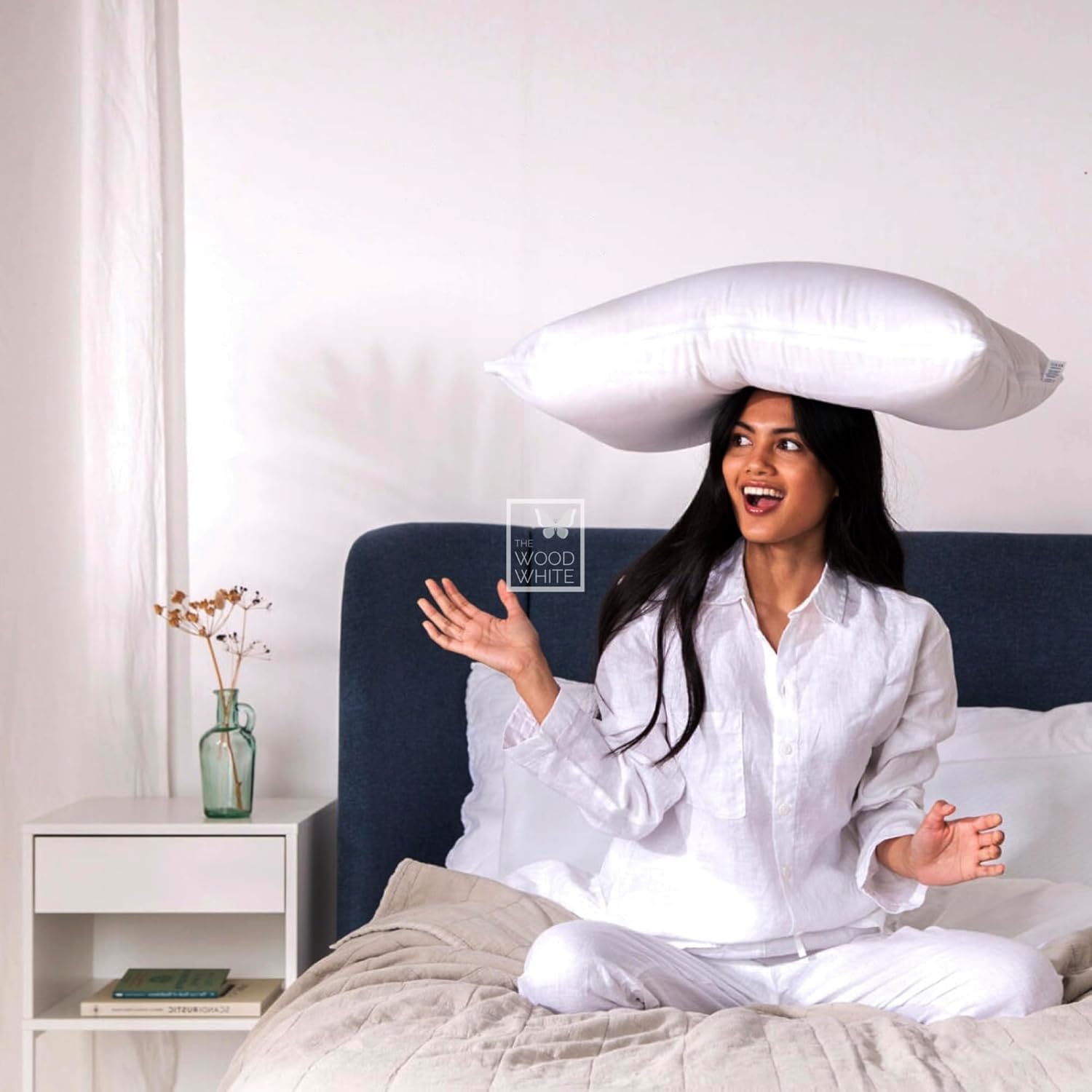 WOODWHITE Microfiber Soft White Medium Firm Pillows Set of 4 in 17 x 27 Inches. Pillows for Every Sleep.