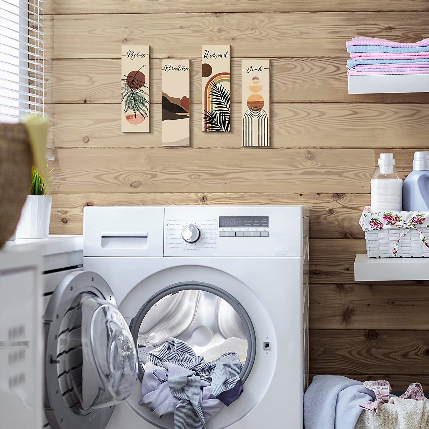 Wall Decor for Living Room - WallHangings for Home Decoration - Walls Decorations Items for Living Room - WallArt - Bedroom Wall Decor - Rigid Eco-Friendly Recycled Board - Double Tape wall decor, 4 Pieces