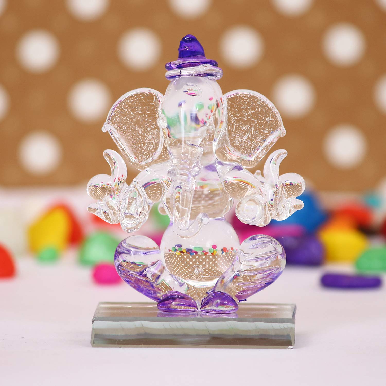 Purple and Transparent Double Sided Crystal Car Ganesha Showpiece