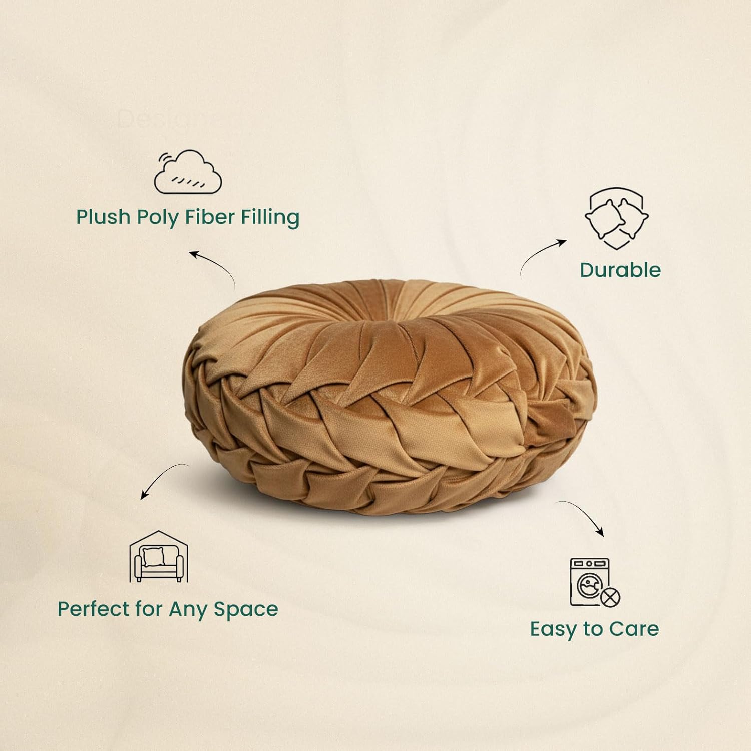 Luxurious Tan Round Cushions | 12x12 Inch Round Velvet Cushions for Sofa, Bed, Car & Living Room | Elegant Throw Pillow for Cozy Home Décor Pack of 2