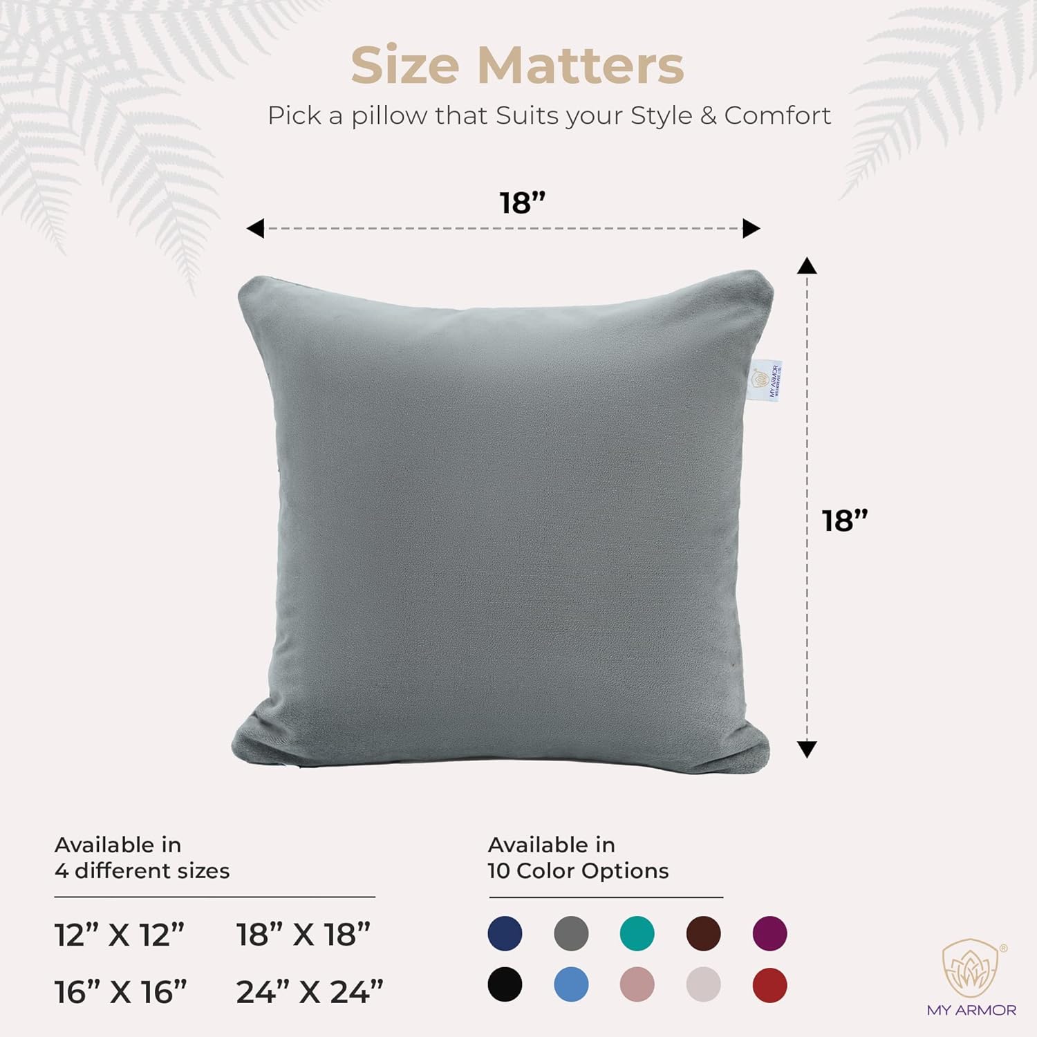 MY ARMOR Microfibre Cushion for Sofa | Set of 5 Soft & Fluffy Square Sofa Cushions | Decorative Sofa Pillows for Bed, Chair, Car & Living Room | Velvet Cover | Grey | 18 x 18 Inch