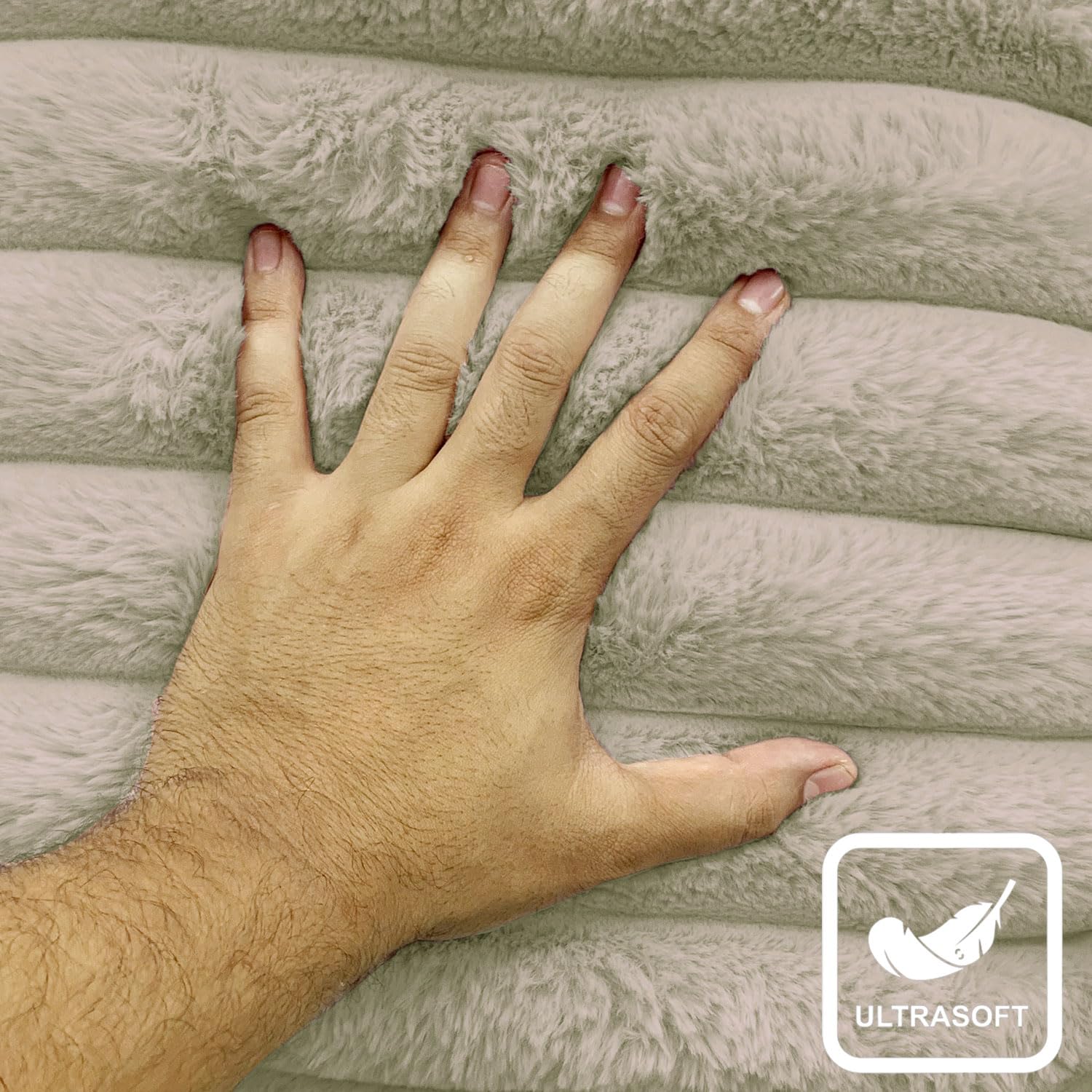 Umi Cushion Covers Luxurious Plush Soft Faux Fur (16x16 Inch) Decorative Cover for Sofa, Set of 2, Taupe