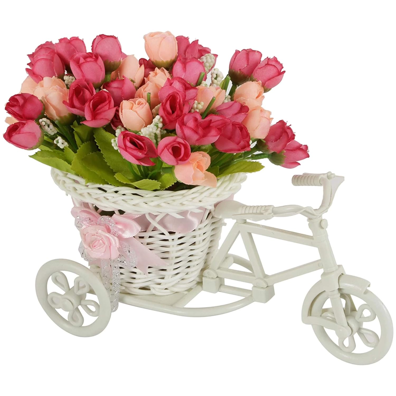 Cycle Shape Flower Vase with Peonies Bunches for Home Decor Center Table Bedroom Living Room Office Bathroom Decorative Gift Items (19 cm x 21 cm)