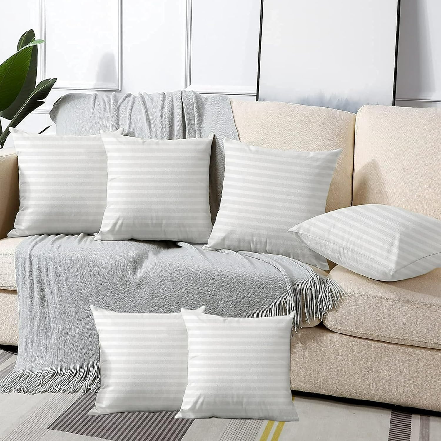 DAKSH Set of 6, 16 x 16 Inch Microfiber Filled Cushion Filler, Soft & Fluffy - Premium Hotel Quality Cushions - Sofa Cushions, Bed, Office, Cushion Pillow, Throw Pillow Insert - Chritmas Gifts - White